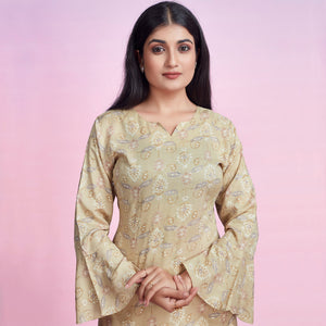Chikoo Floral Foil Printed Chanderi Silk Top