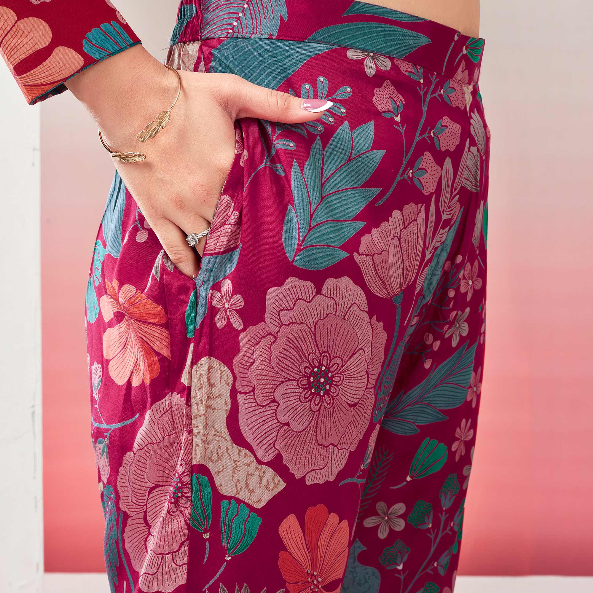 Pink Floral Printed Muslin Co Ord Set