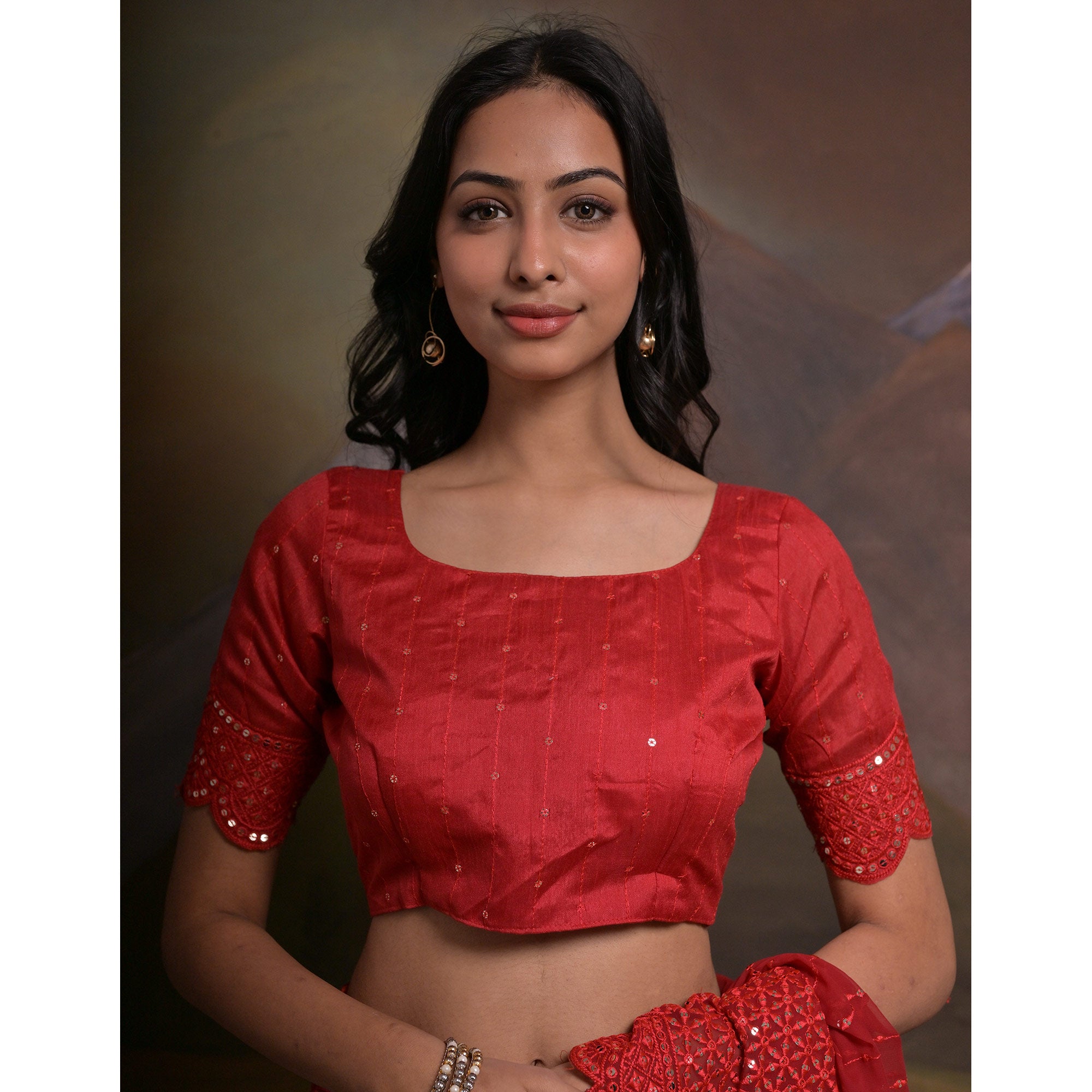 Red Sequins Embroidered Georgette Saree