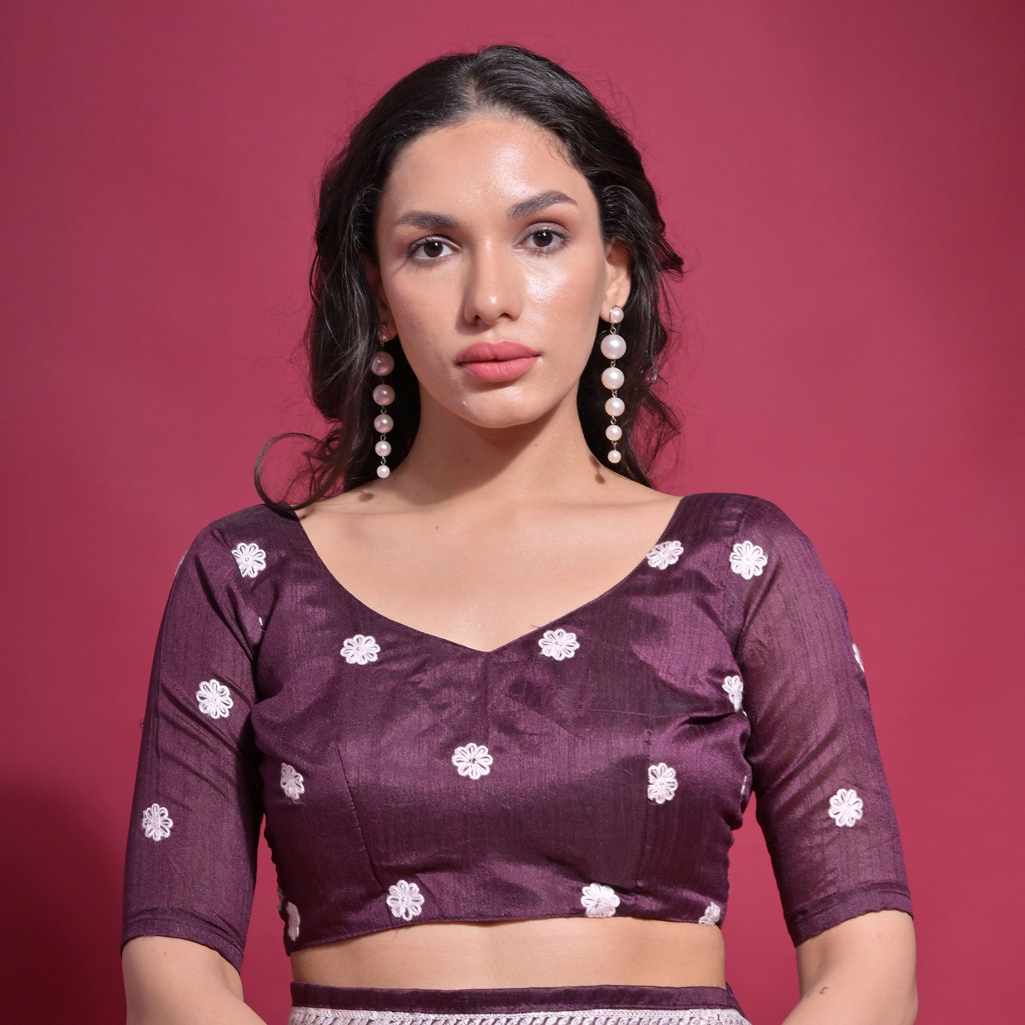 Wine Embroidered Georgette Saree