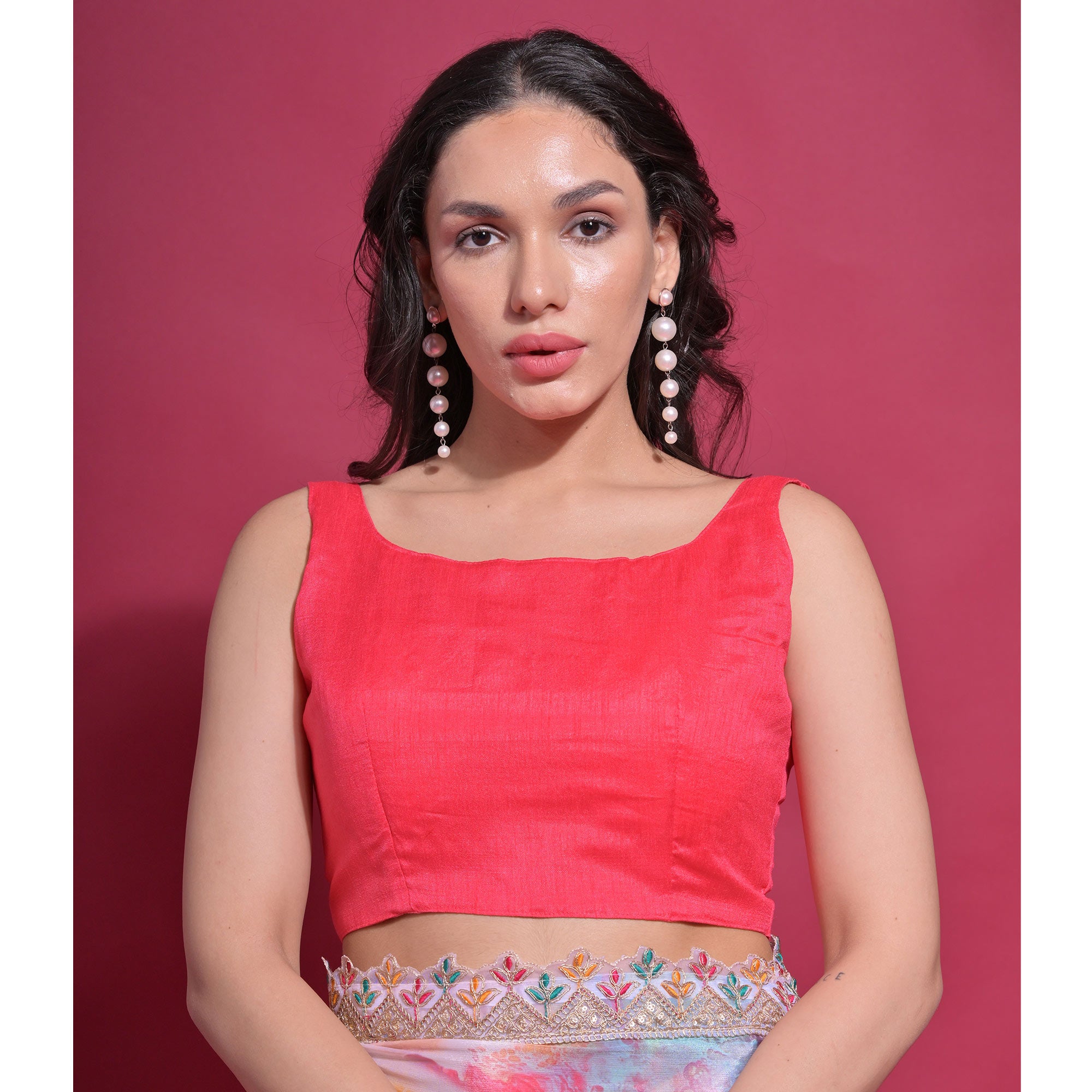 Pink Digital Printed Chinon Saree With Coding Border