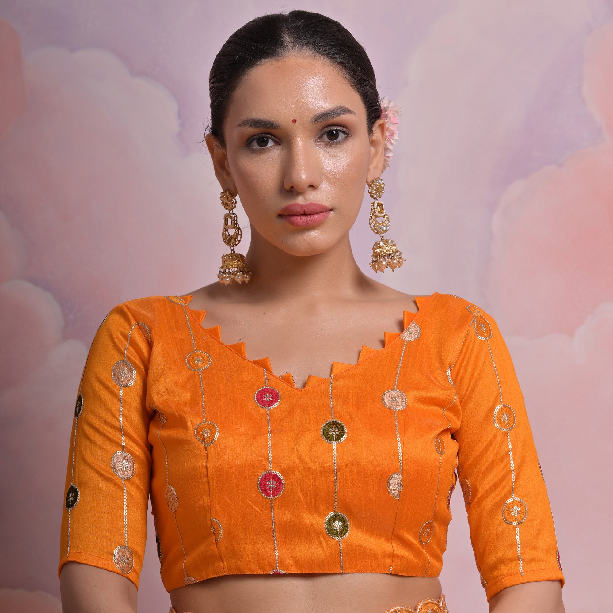 Yellow Printed With Embroidered Border Georgette Saree