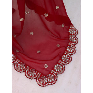 Red Sequins Embellished Georgette Saree with Glamorous Party-Wear Finish
