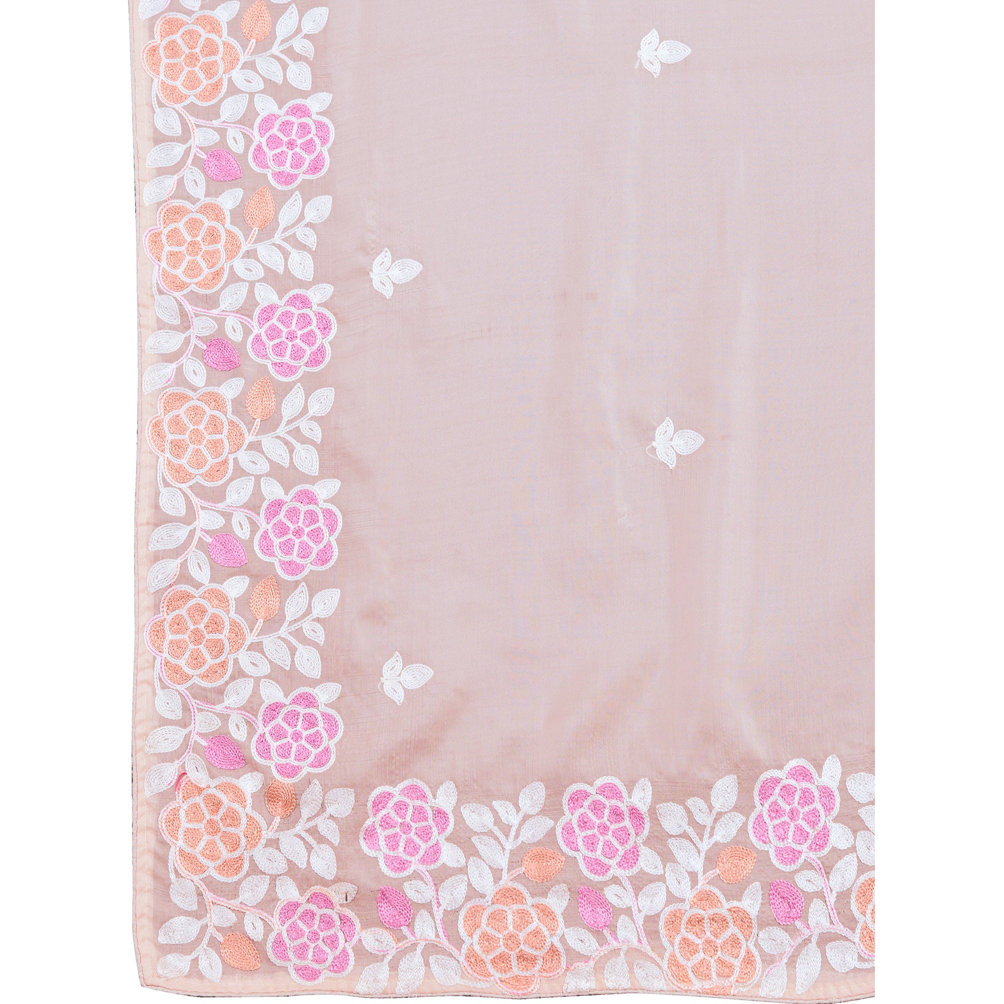 Light Peach Floral Sequins Embroidered Organza Silk Saree