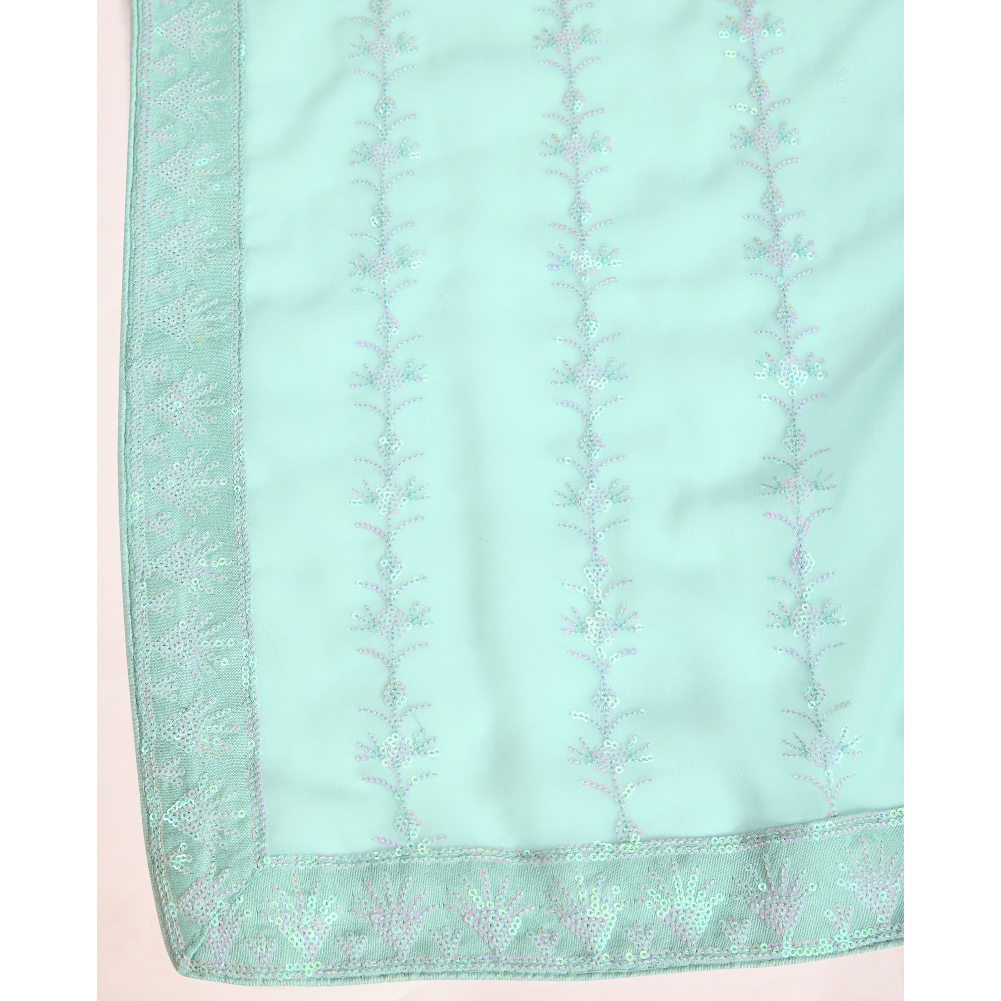 Turquoise Floral Sequins Embroidered Georgette Saree