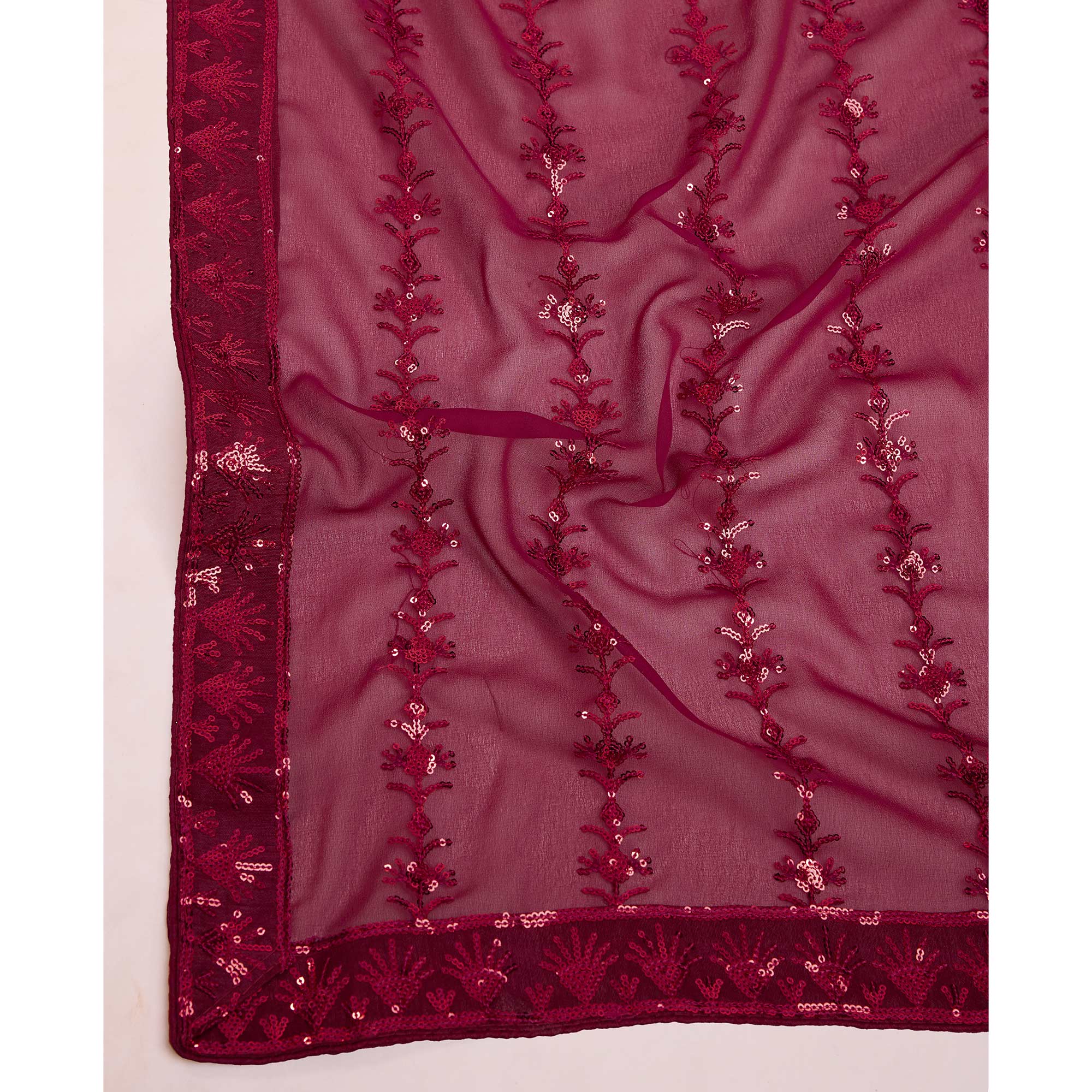 Maroon Floral Sequins Embroidered Georgette Saree