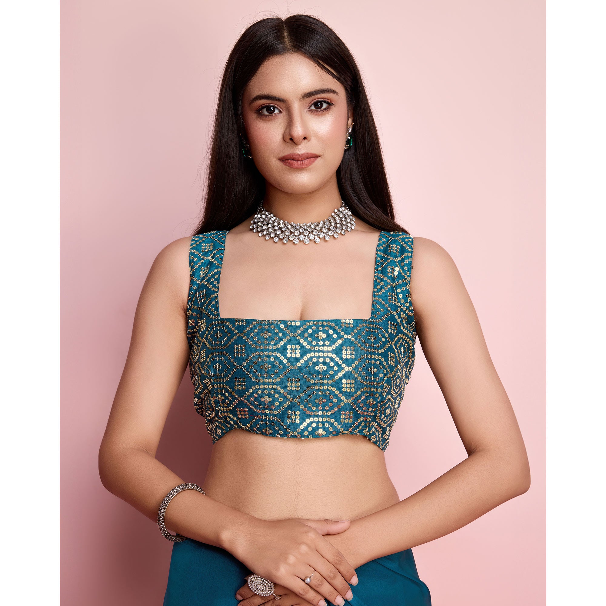 Blue Floral Sequins Embroidered Organza Saree