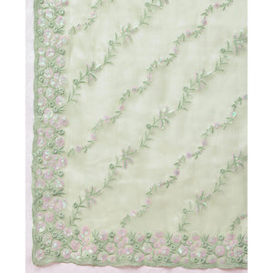 Green Floral Sequins Embroidered Burberry Silk Saree