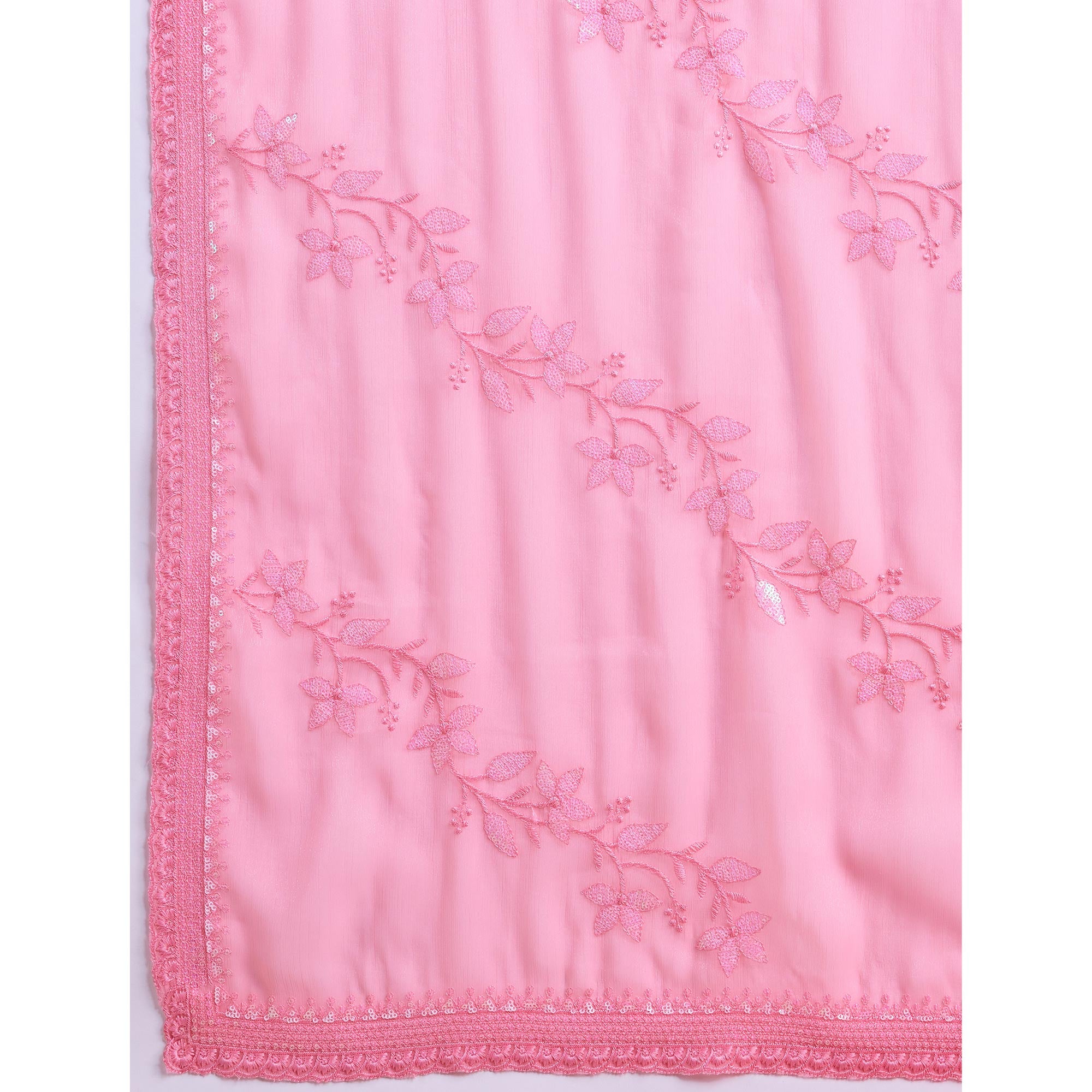 Pink Floral Sequins Embroidered Chiffon Saree