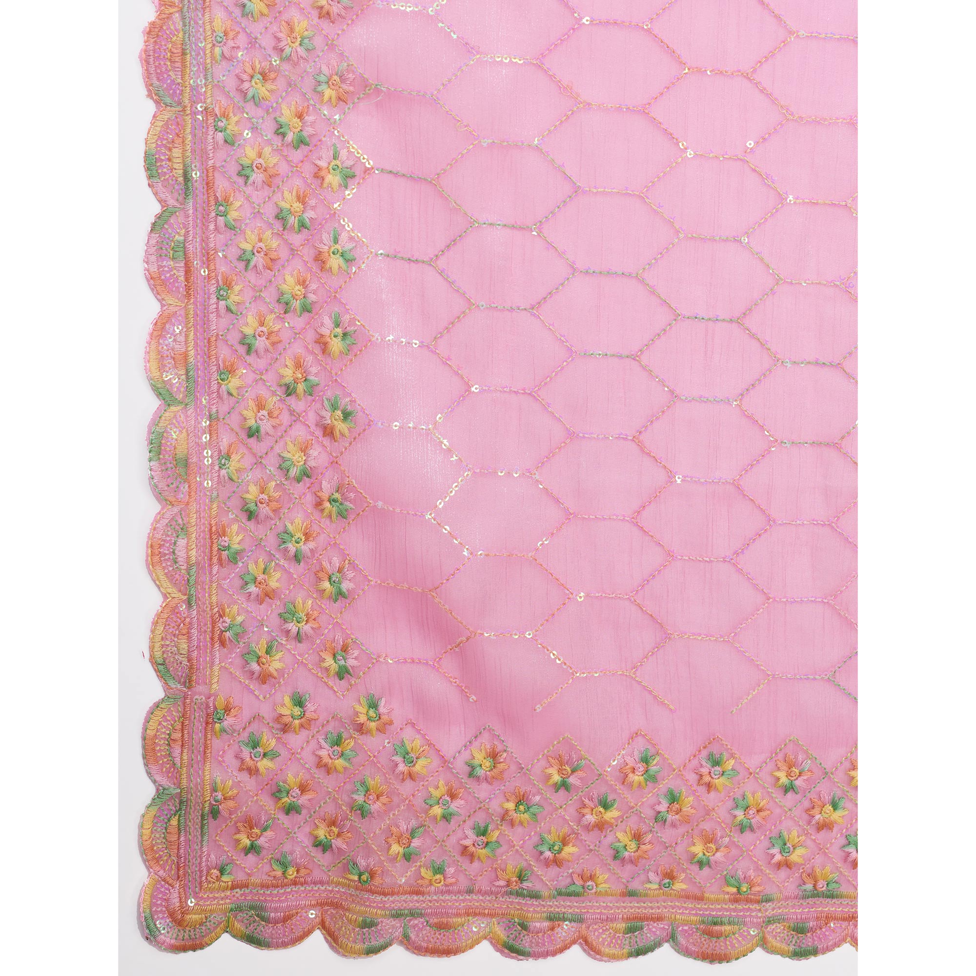 Pink Floral Sequins Embroidered Mulberry Silk Saree
