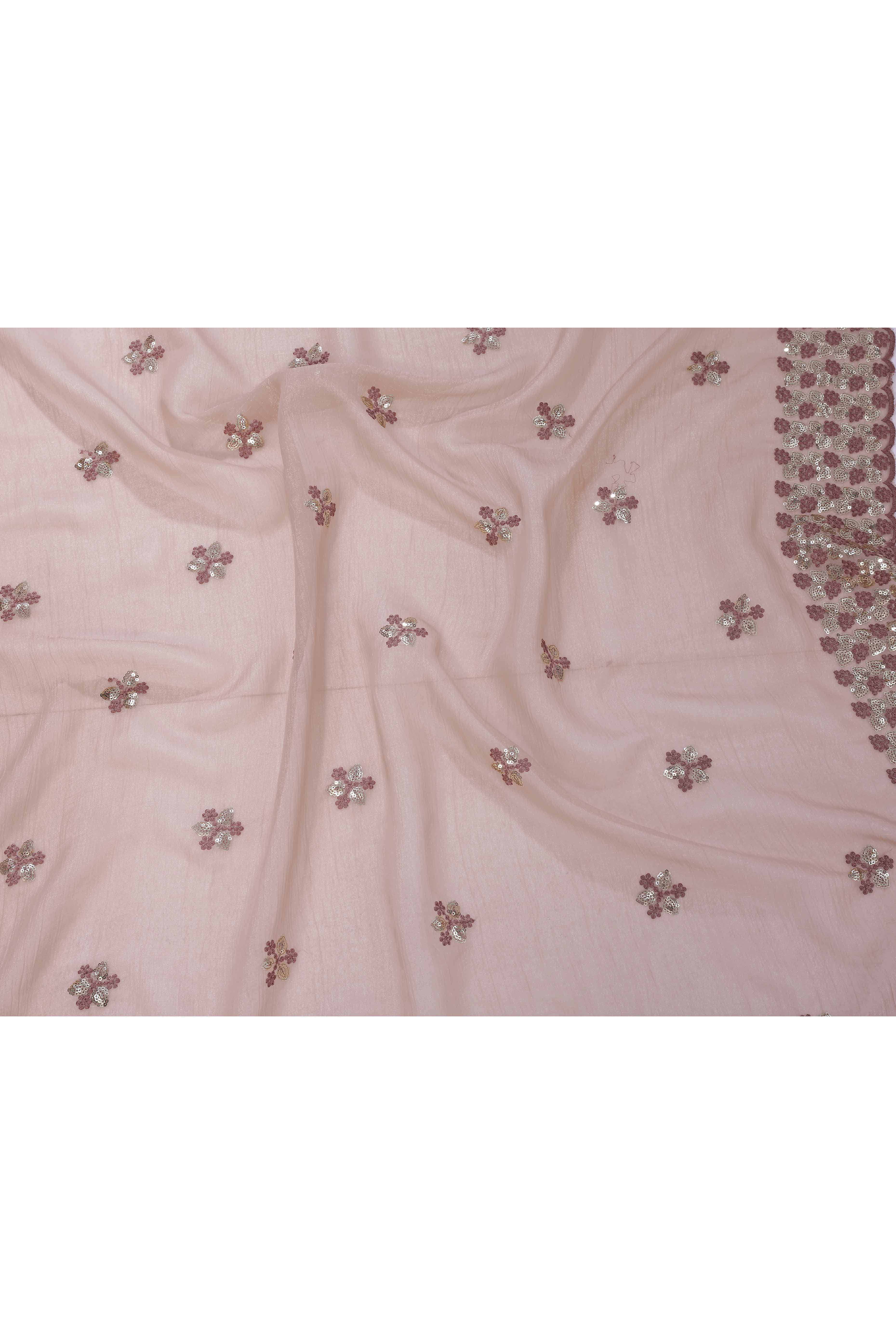 Beige Crunchy Organza Silk Saree Adorned With Intricate Floral Sequins Embroidery