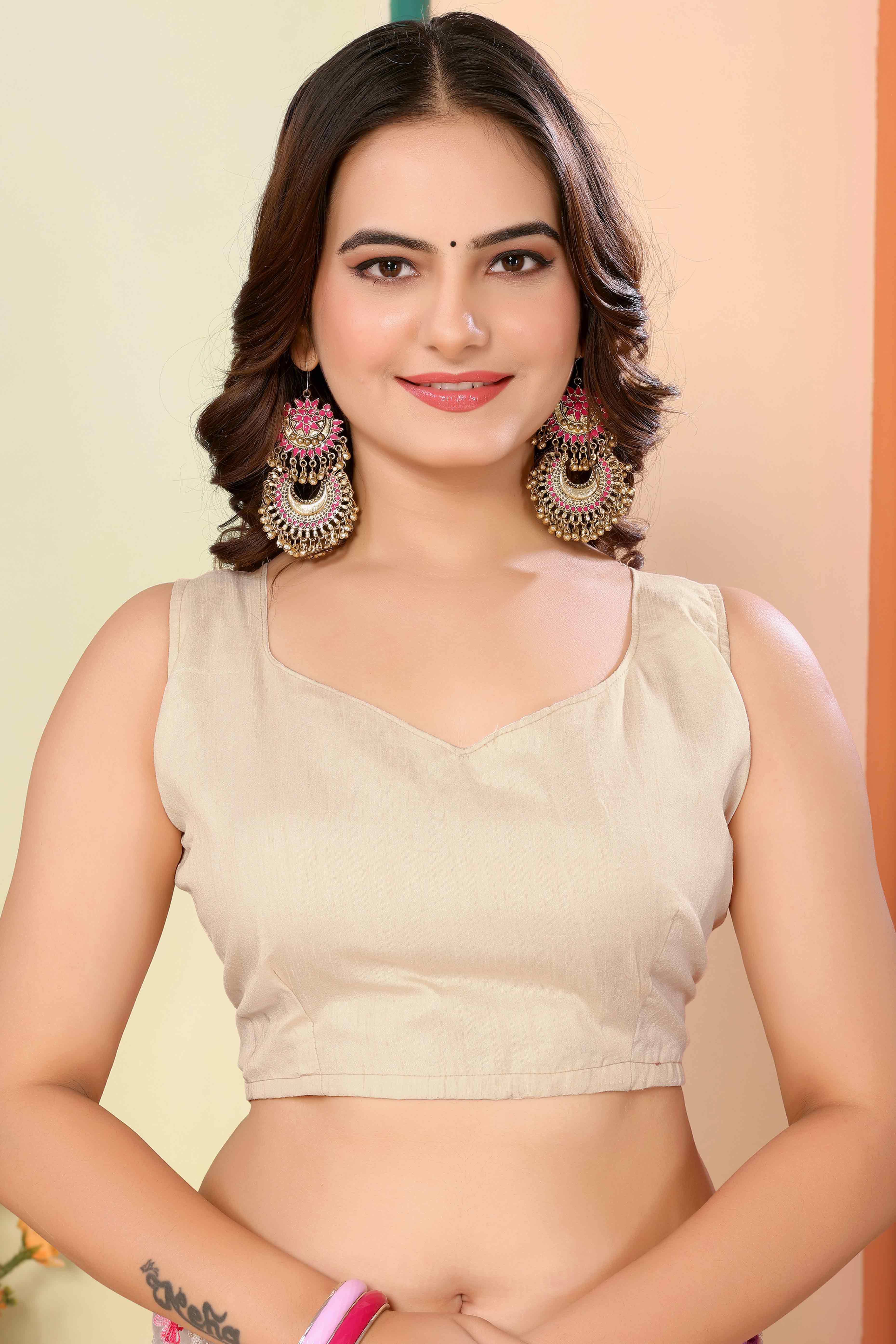 Beige Floral Embroidered Organza Saree