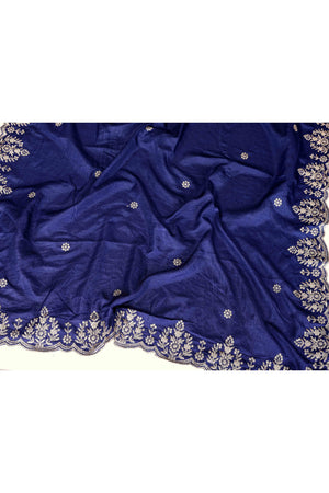 Blue Zari Embroidered Saree In Vichitra Silk With Shimmering Floral Sequins Work