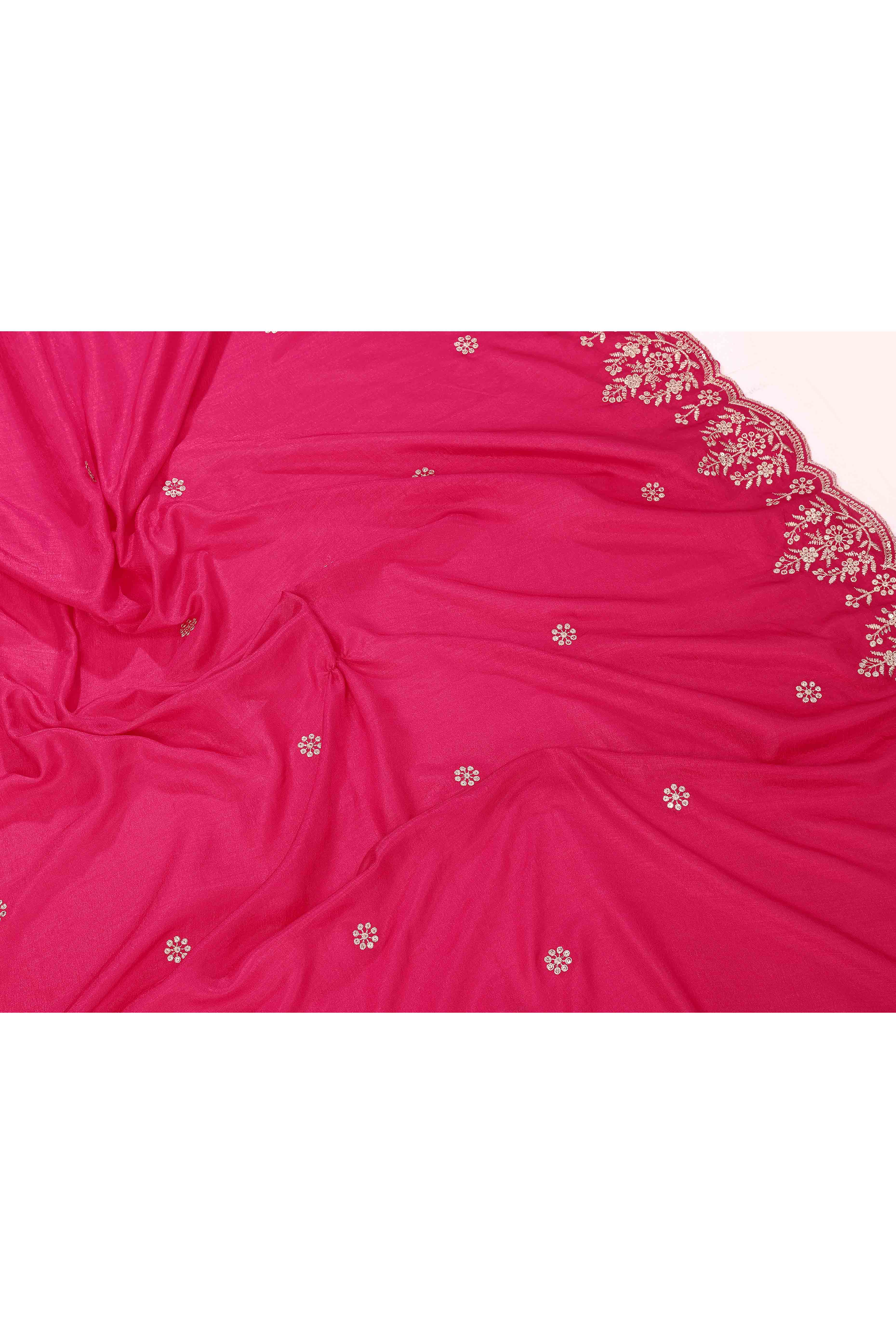 Pink Zari Embroidered Saree In Vichitra Silk With Shimmering Floral Sequins Work