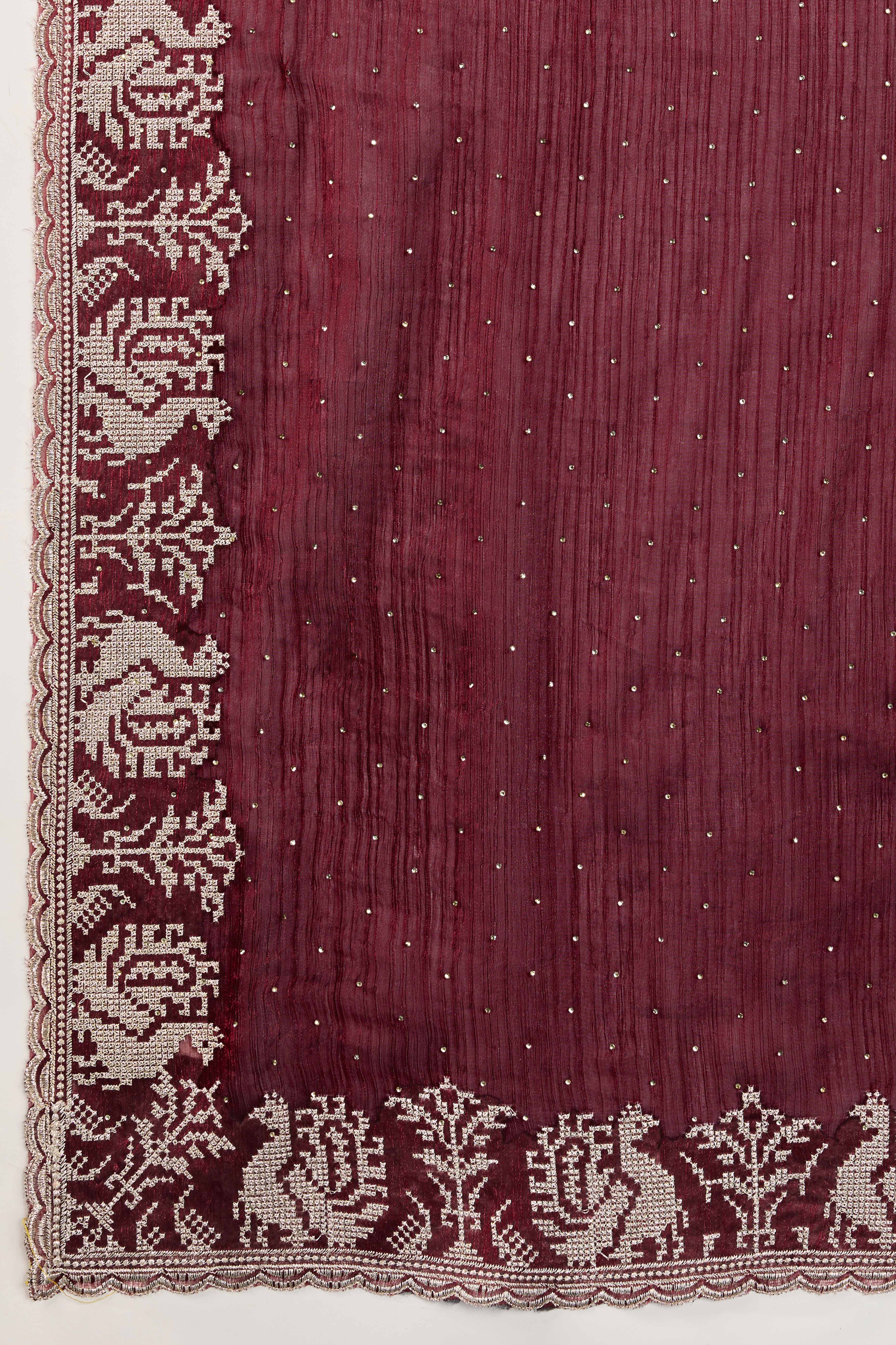 Maroon Festive Wear Silk Blend Saree with Embroidery & Stones