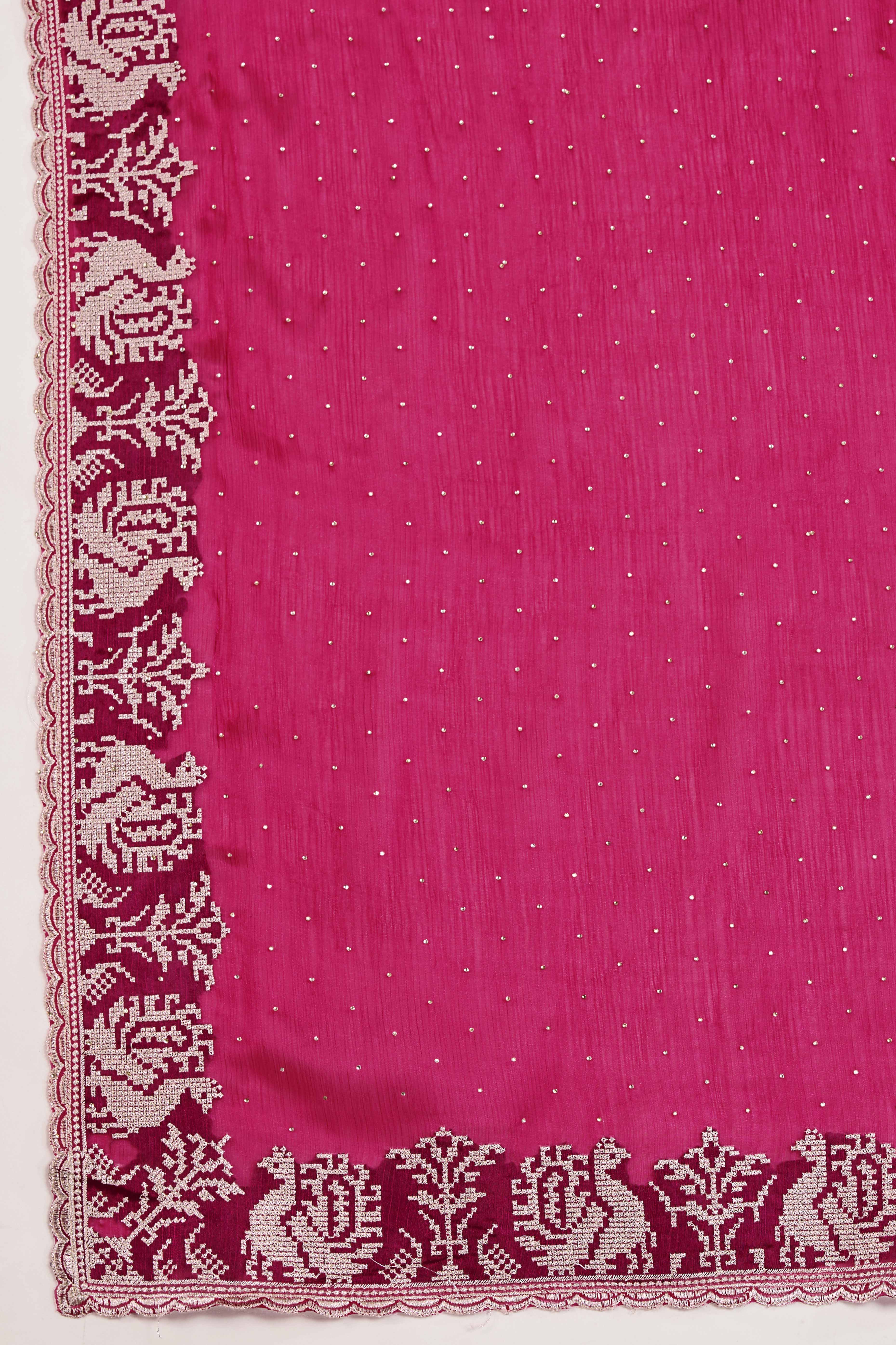 Pink Festive Wear Silk Blend Saree with Embroidery & Stones