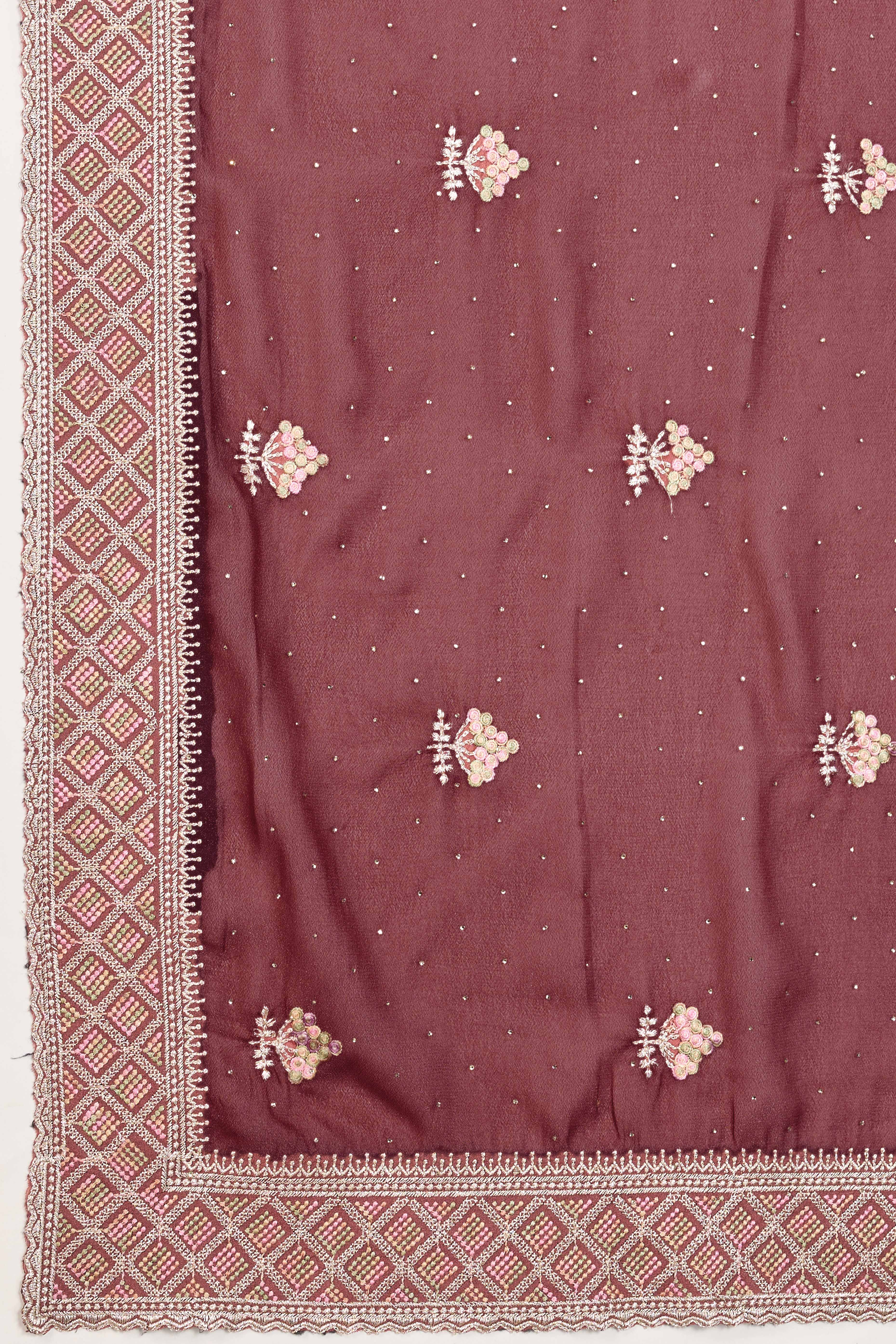 Mauve Georgette Saree Featuring Embroidered and Stone Work