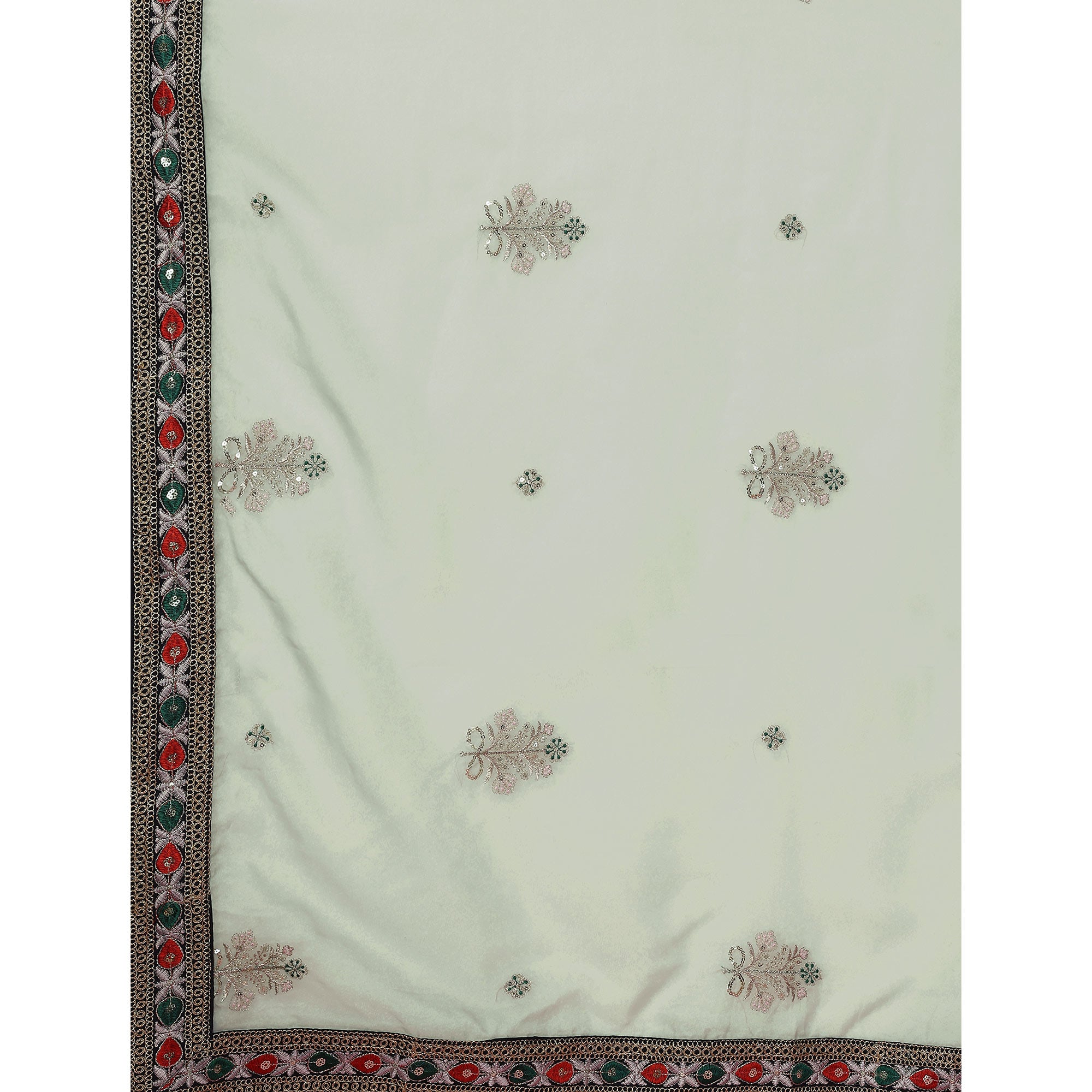 Sea Green Floral Sequins Embroidered Organza Saree