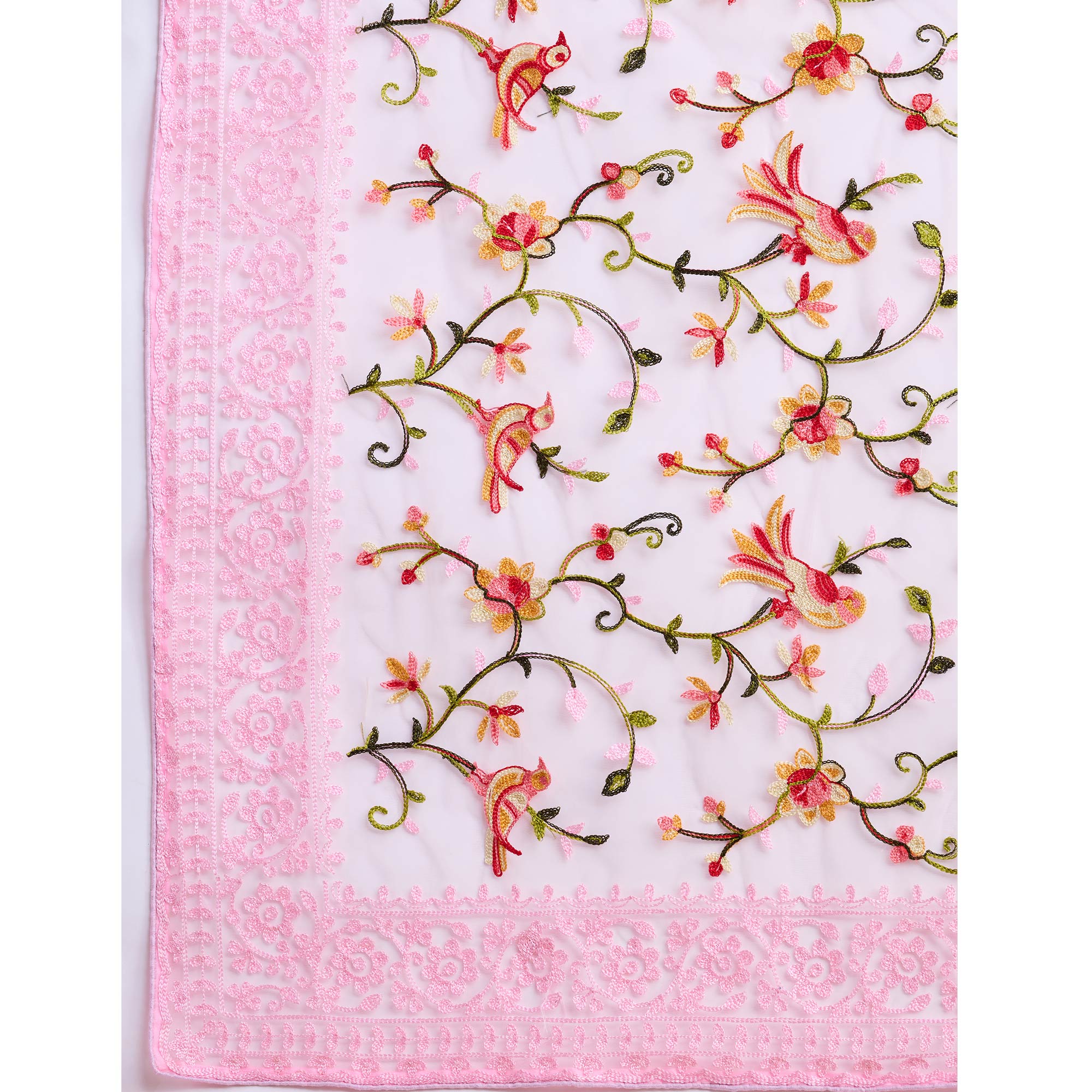 Pink Floral Embroidered Net Saree