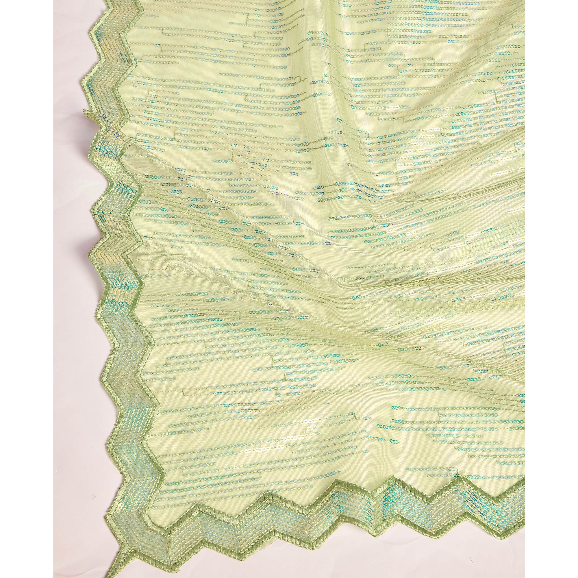 Green Sequins Embroidered Silver Twill Net Saree