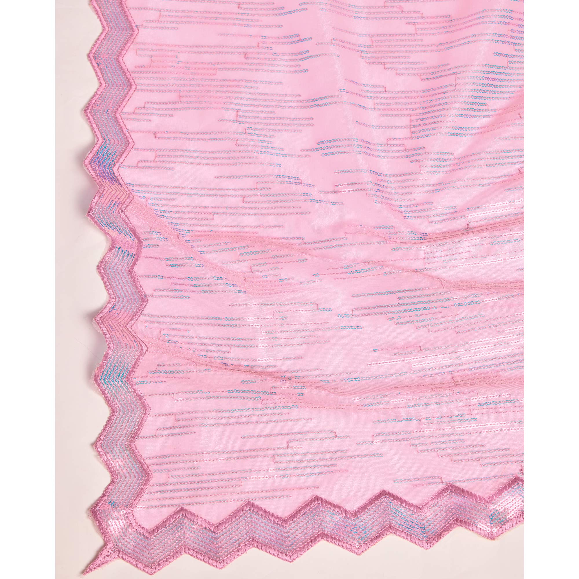 Onion Pink Sequins Embroidered Silver Twill Net Saree
