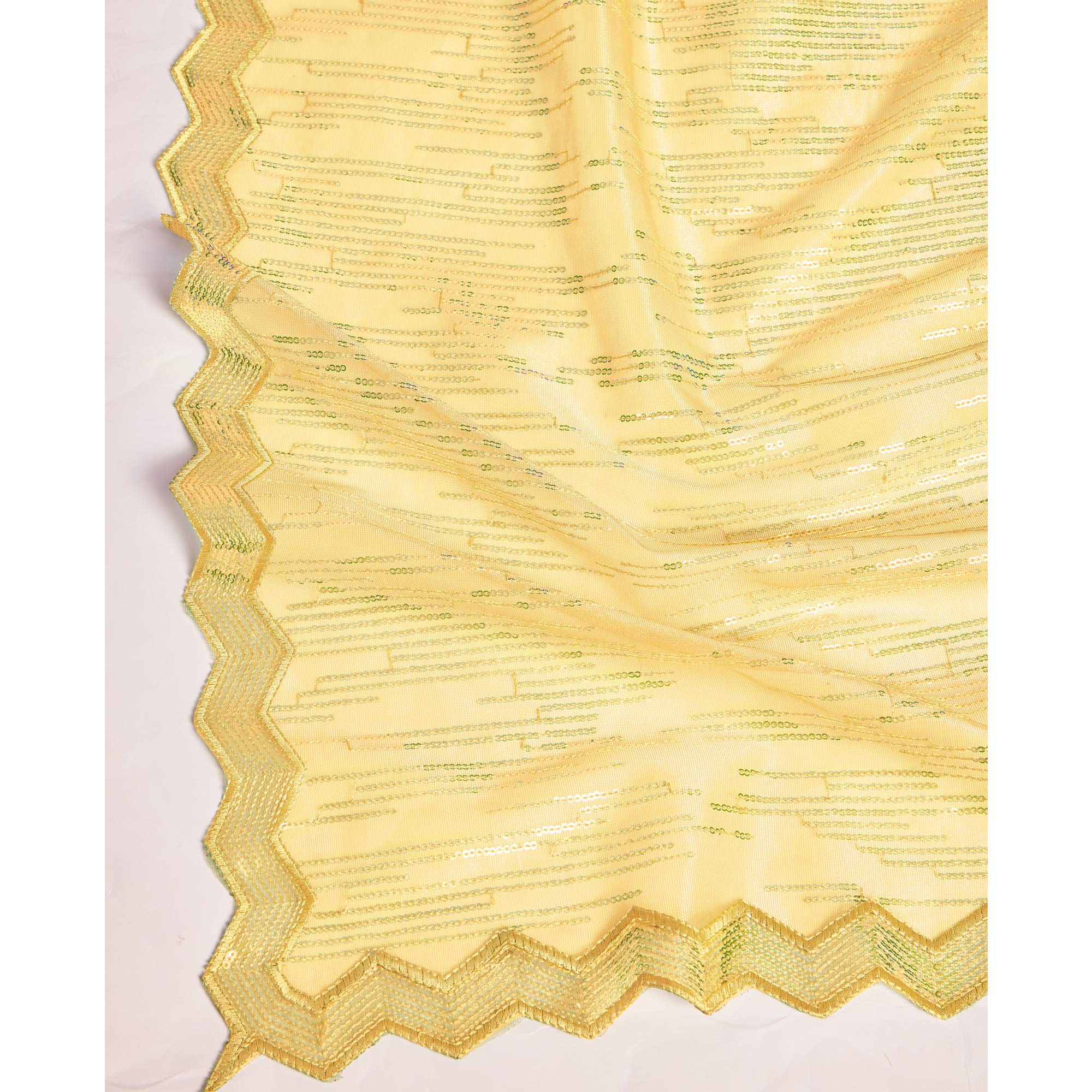 Yellow Sequins Embroidered Silver Twill Net Saree