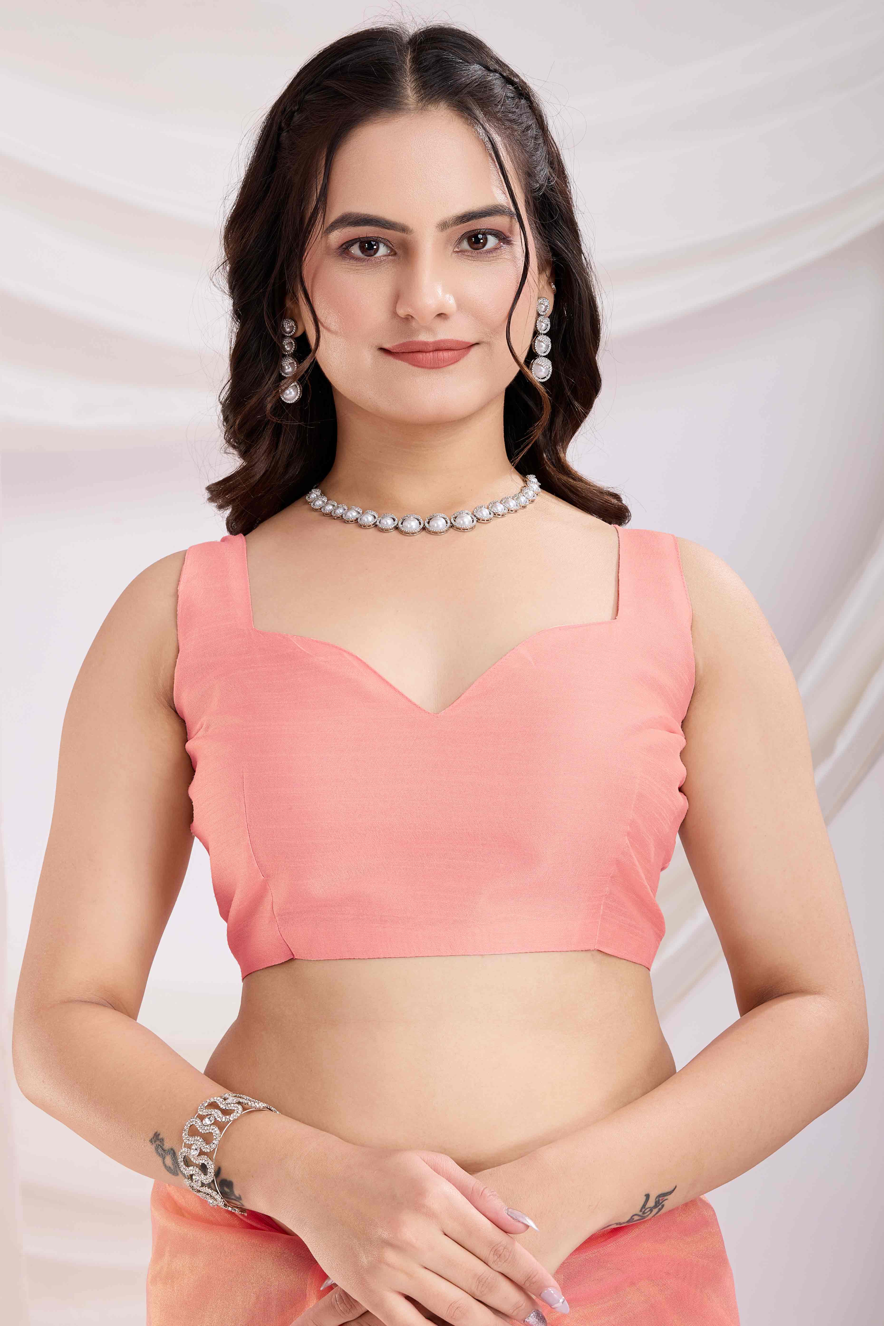 Peach Twill Net Saree Embellished With Sequin Floral Embroidery