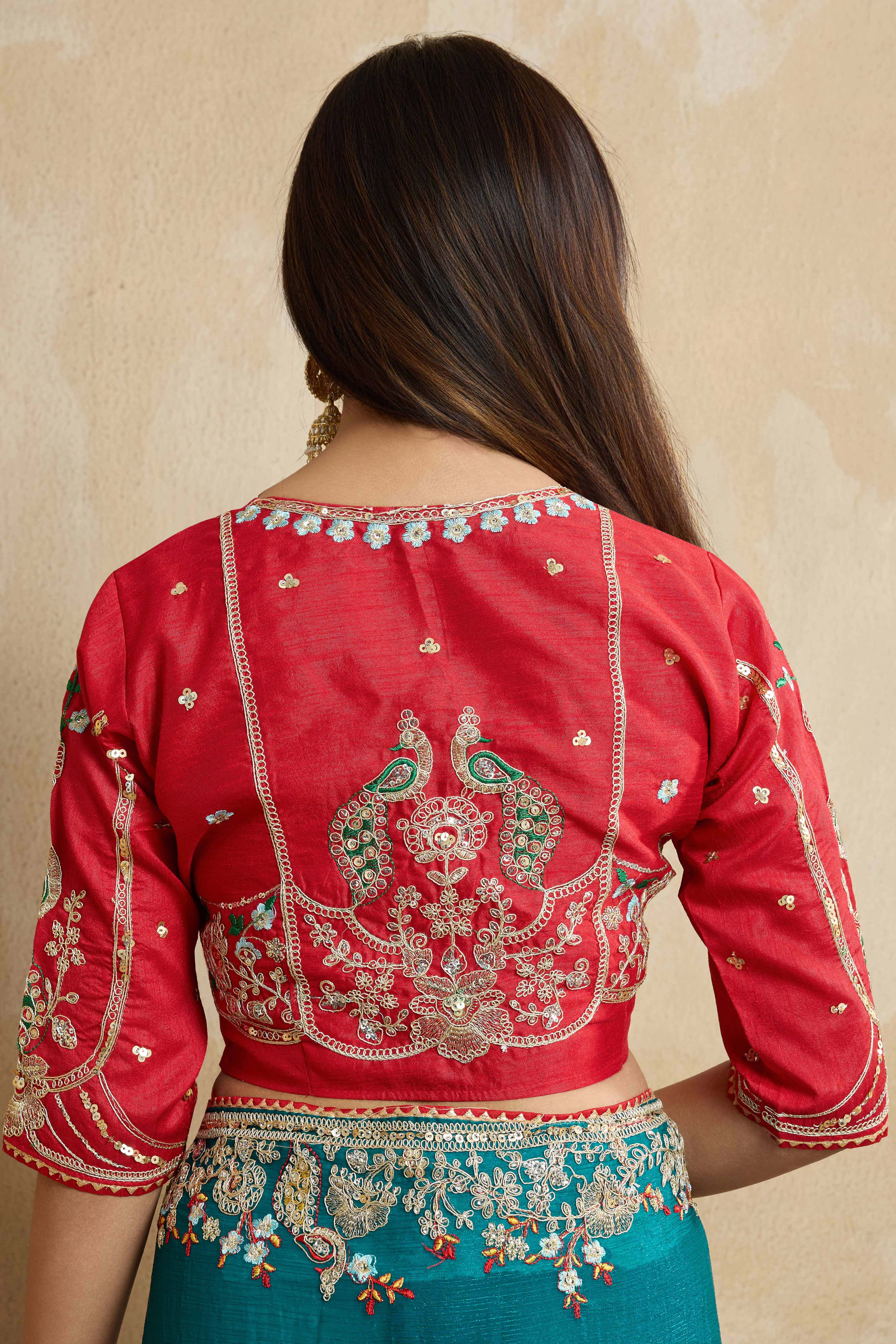 Rama Blue Chiffon Saree With intricate Floral Cording Embroidery & Shimmering Sequins Work