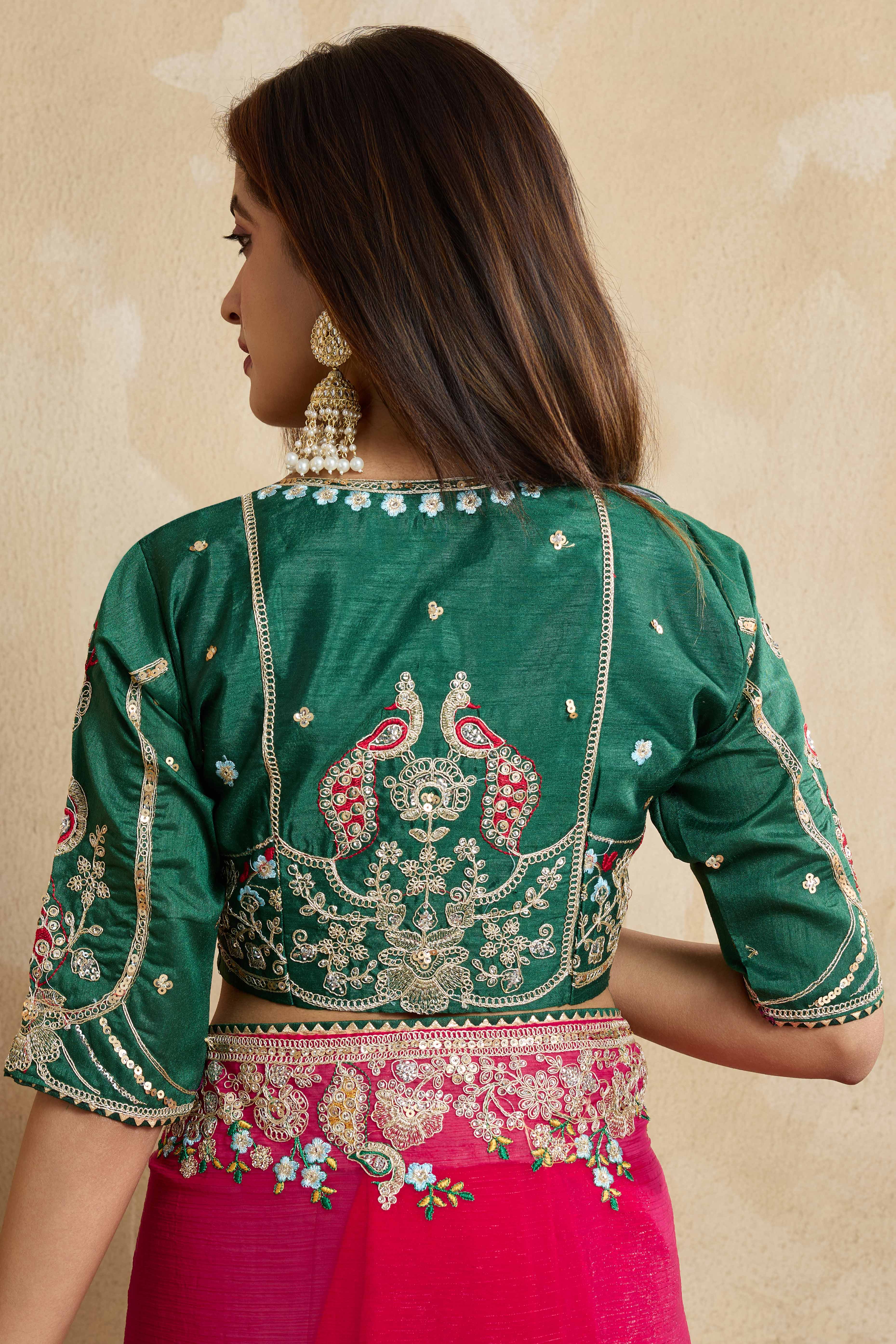 Pink Chiffon Saree With intricate Floral Cording Embroidery & Shimmering Sequins Work