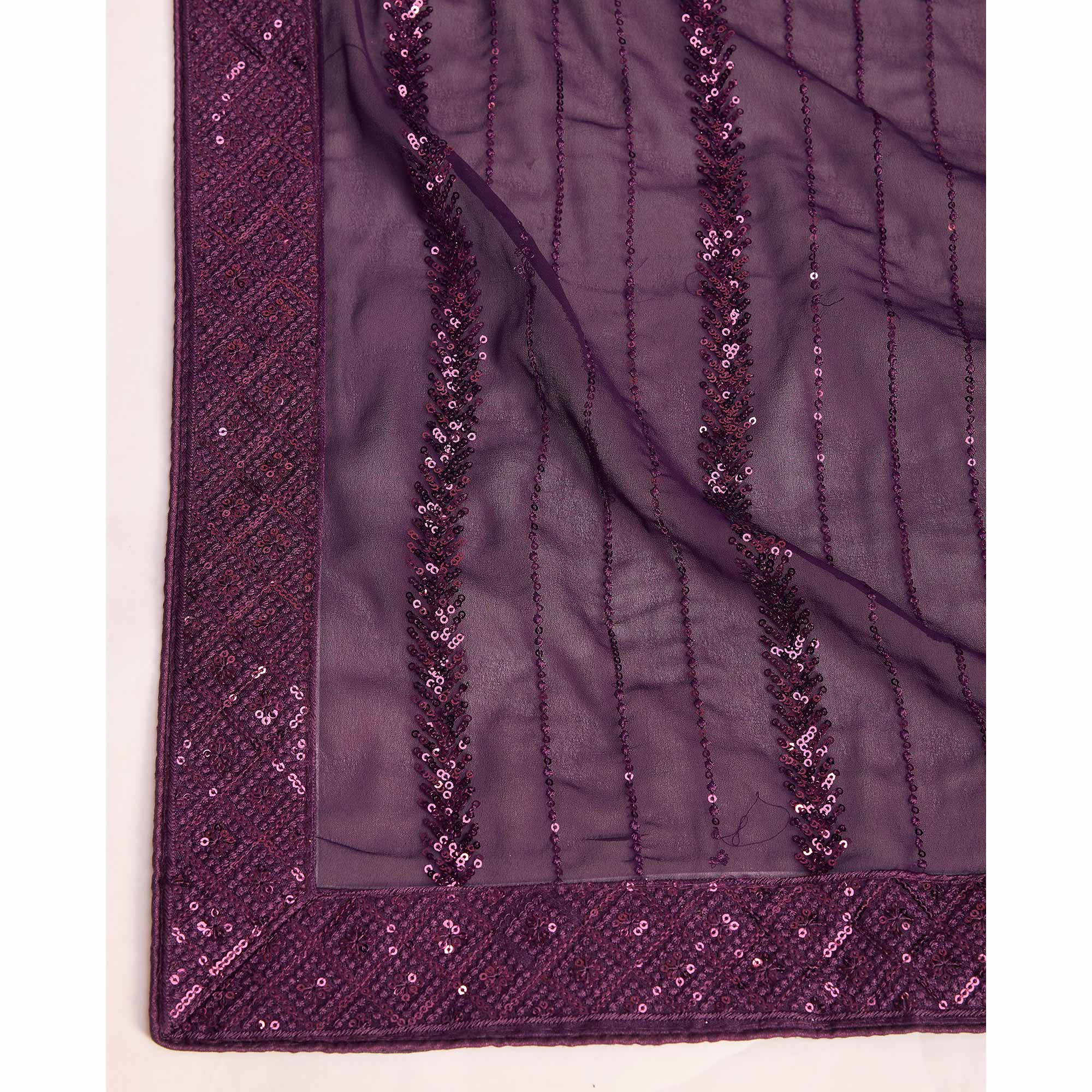 Wine Sequins Embroidered Georgette Saree