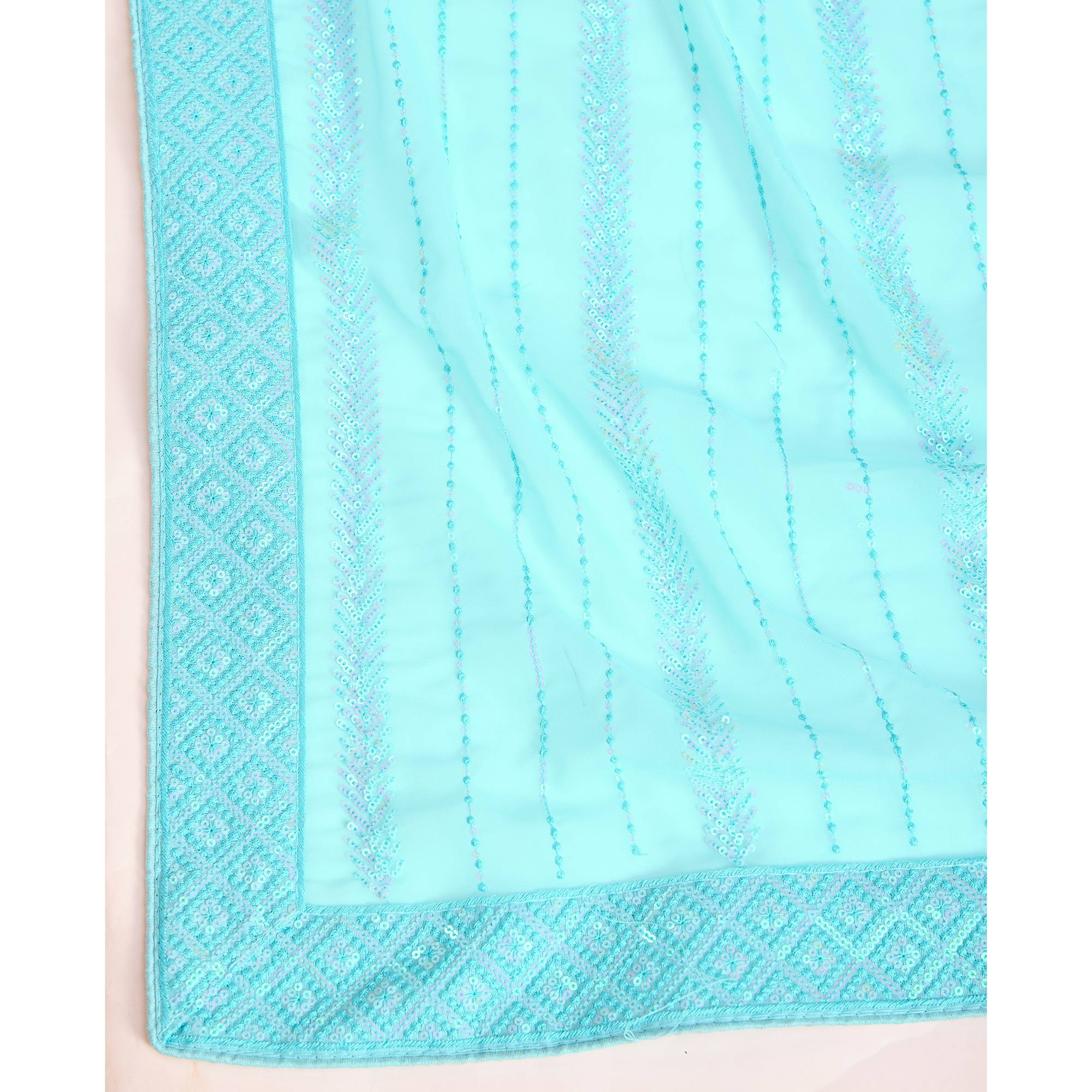 Blue Sequins Embroidered Georgette Saree