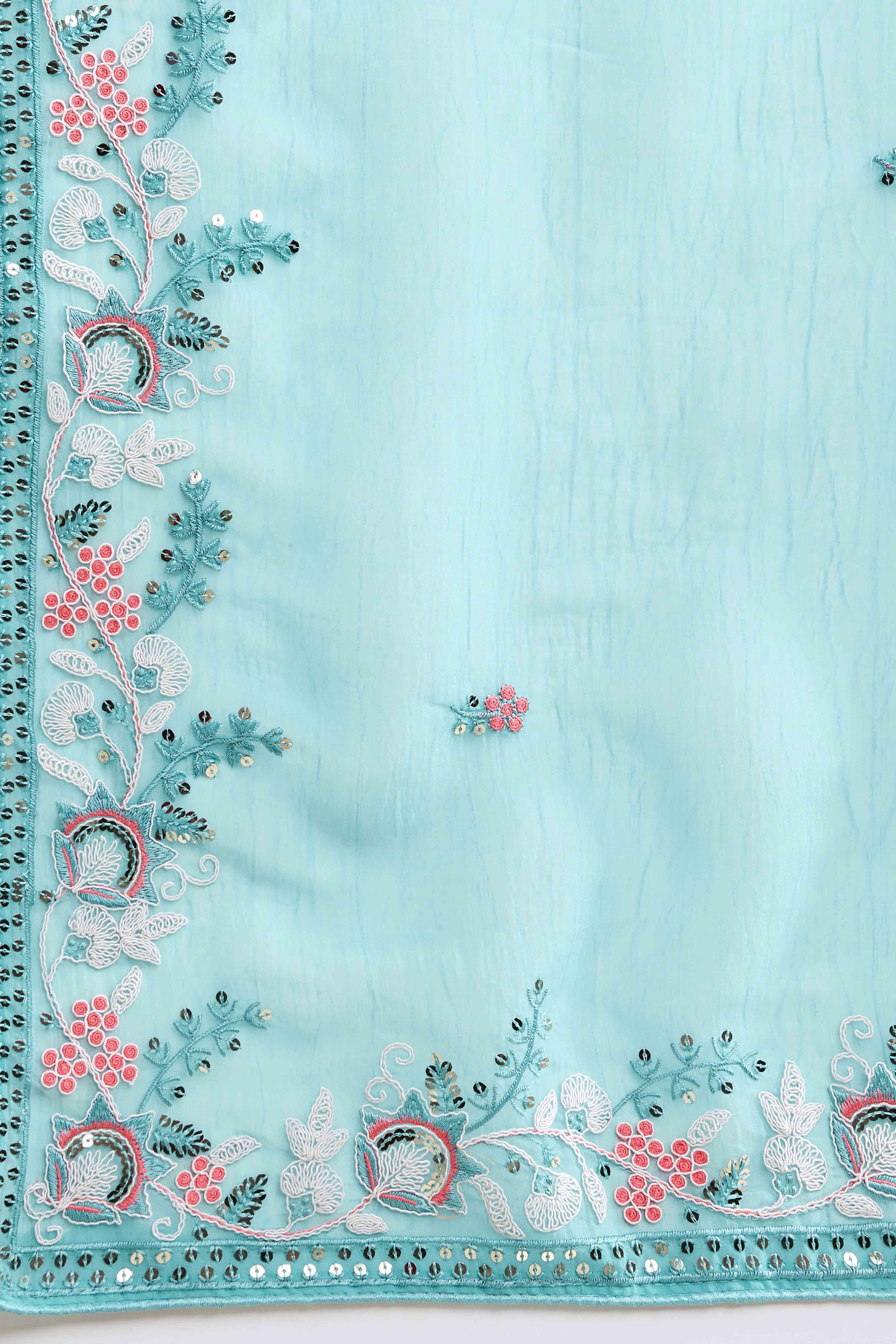 Blue Floral Sequins Embroidered Organza Saree