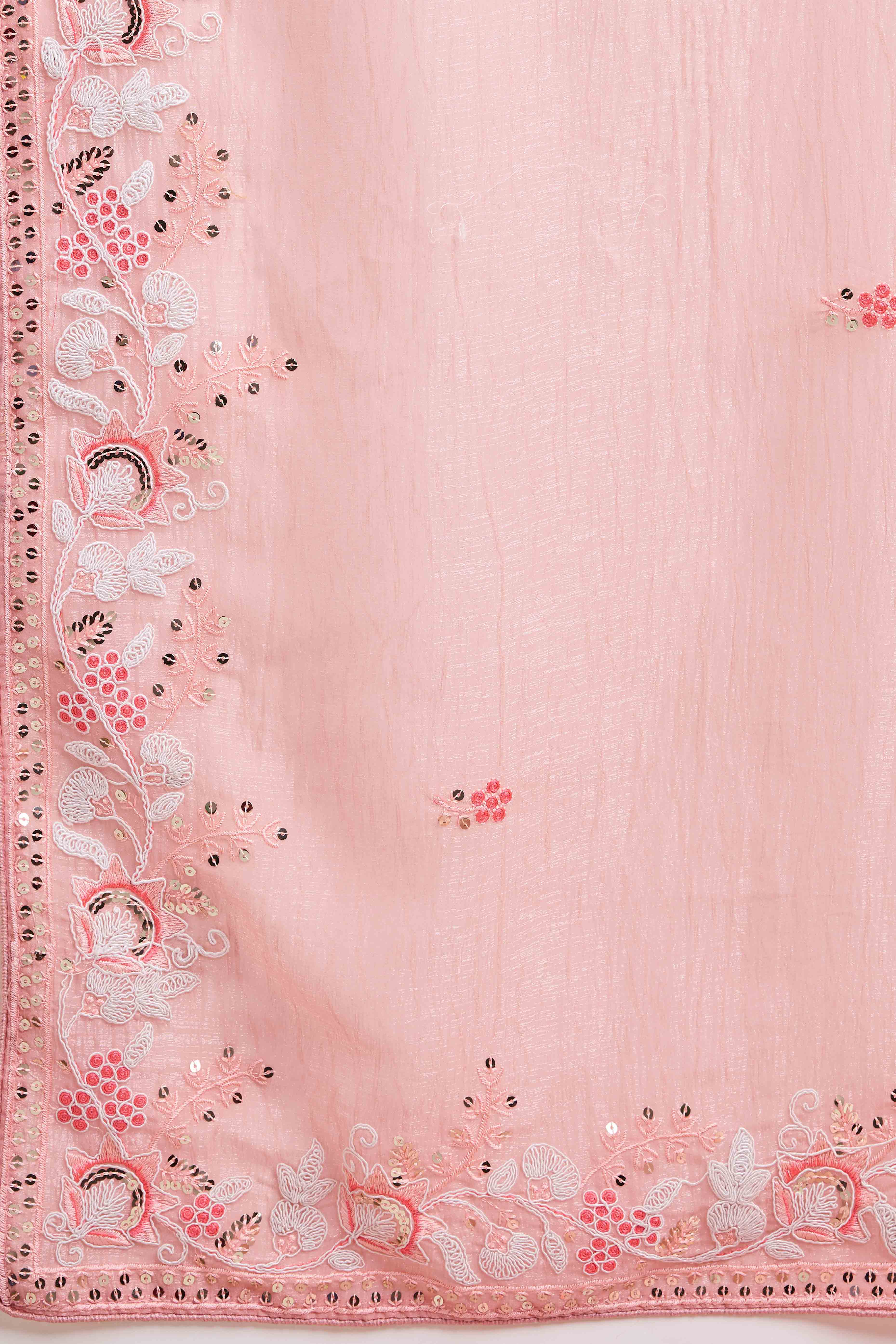 Peach Floral Sequins Embroidered Organza Saree