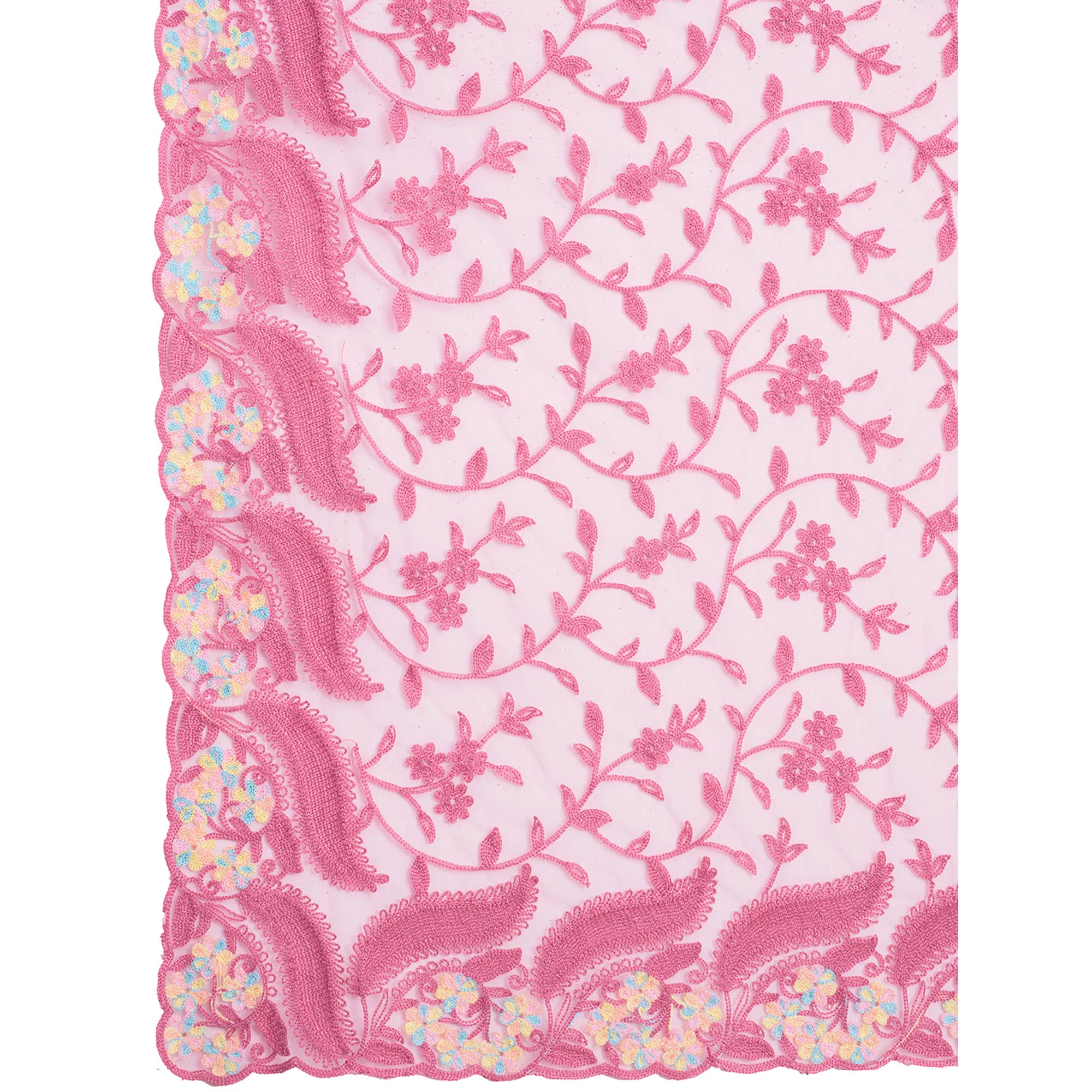 Baby Pink Floral Embroidered Net Saree