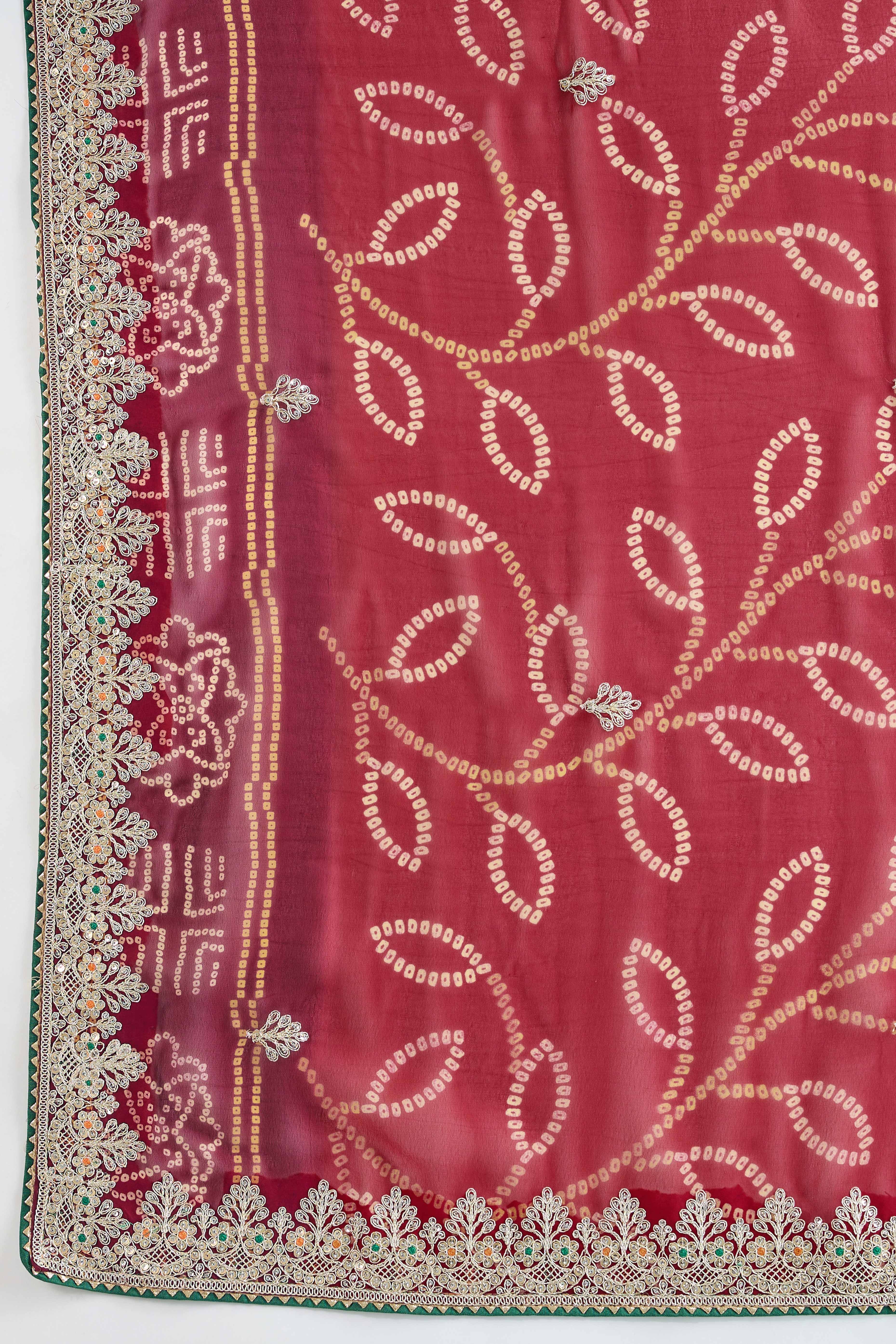 Traditional Bandhani Pink Georgette Saree with Fine Embroidery