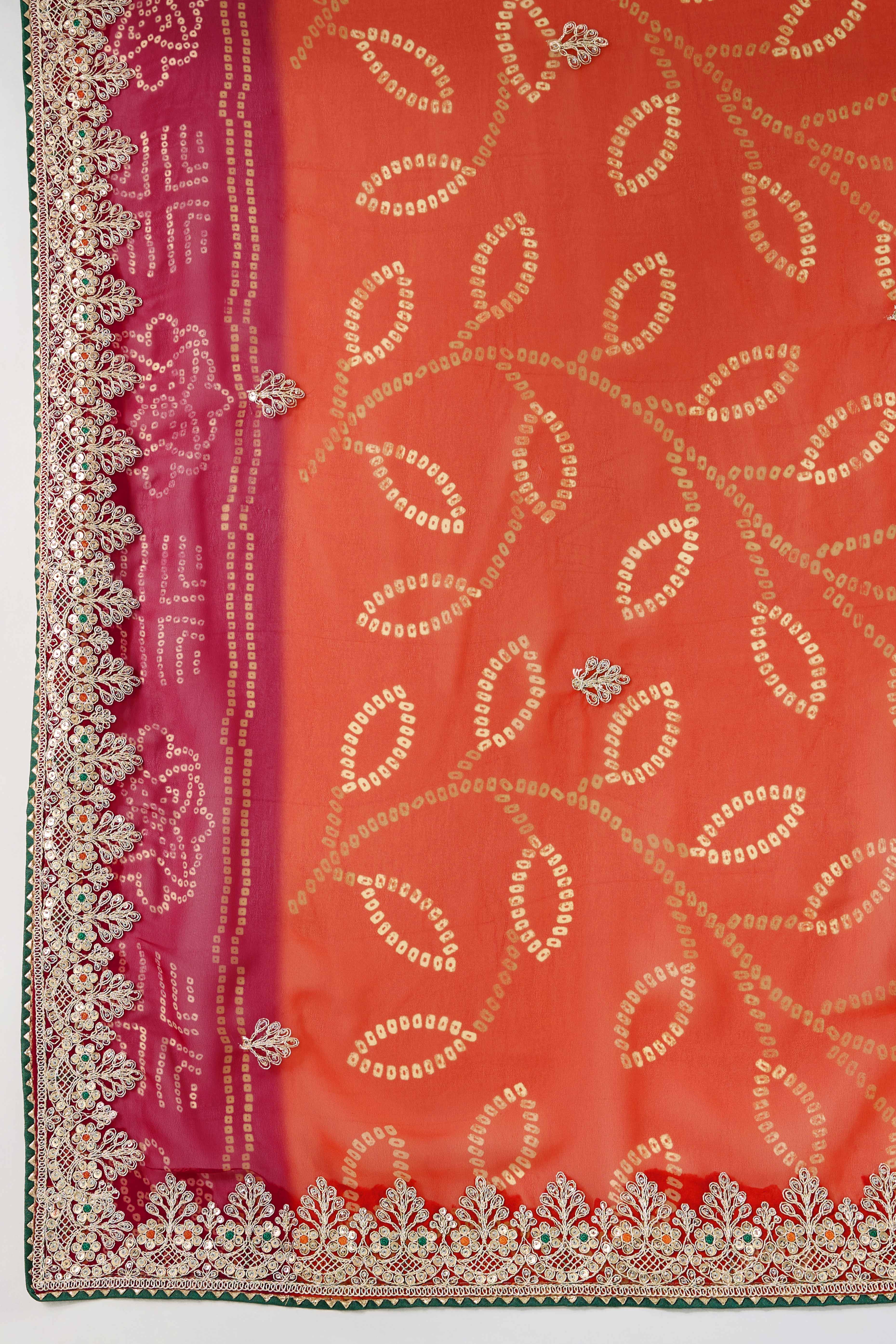 Traditional Bandhani Orange Georgette Saree with Fine Embroidery