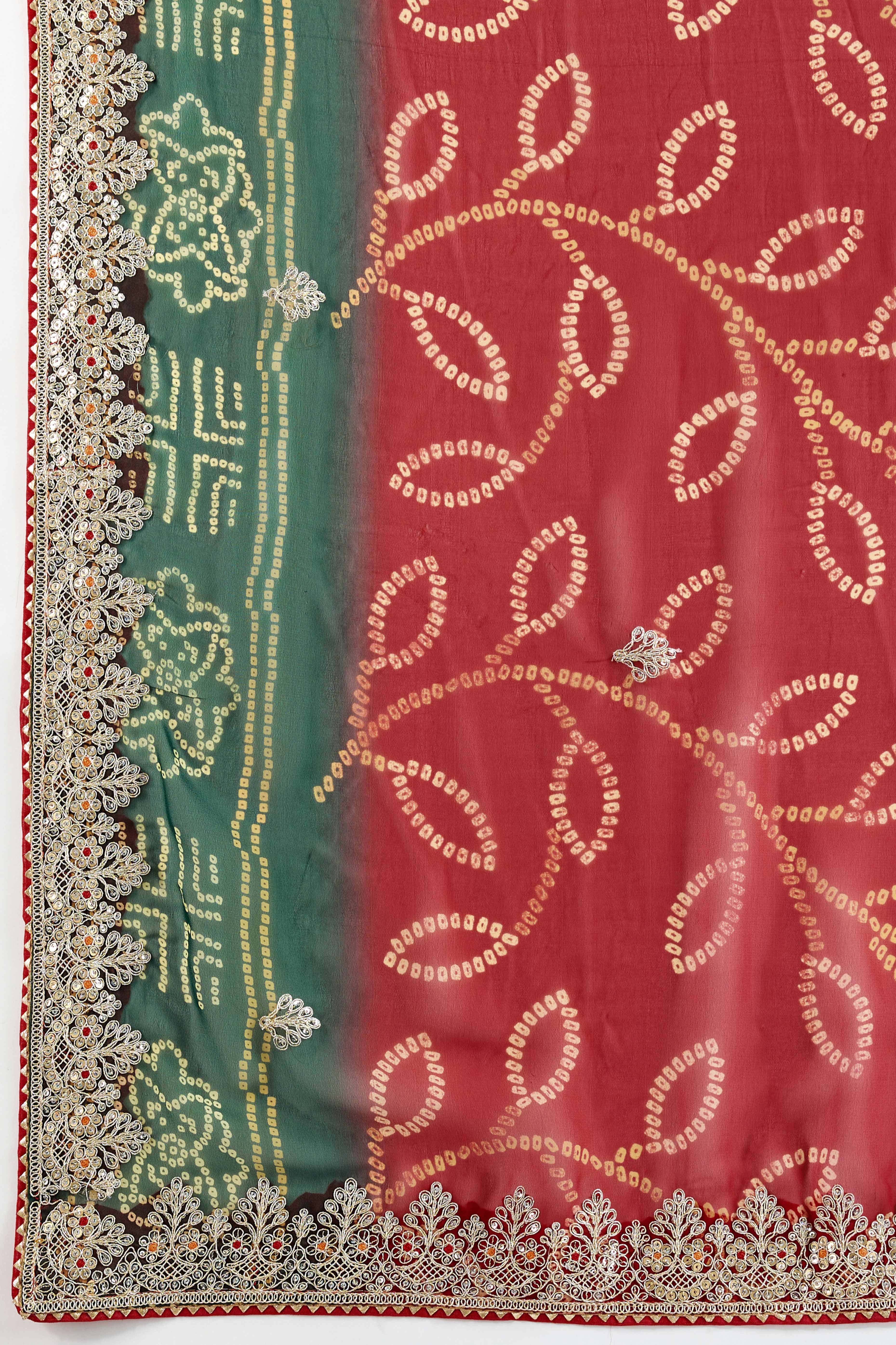 Traditional Bandhani Red Georgette Saree with Fine Embroidery