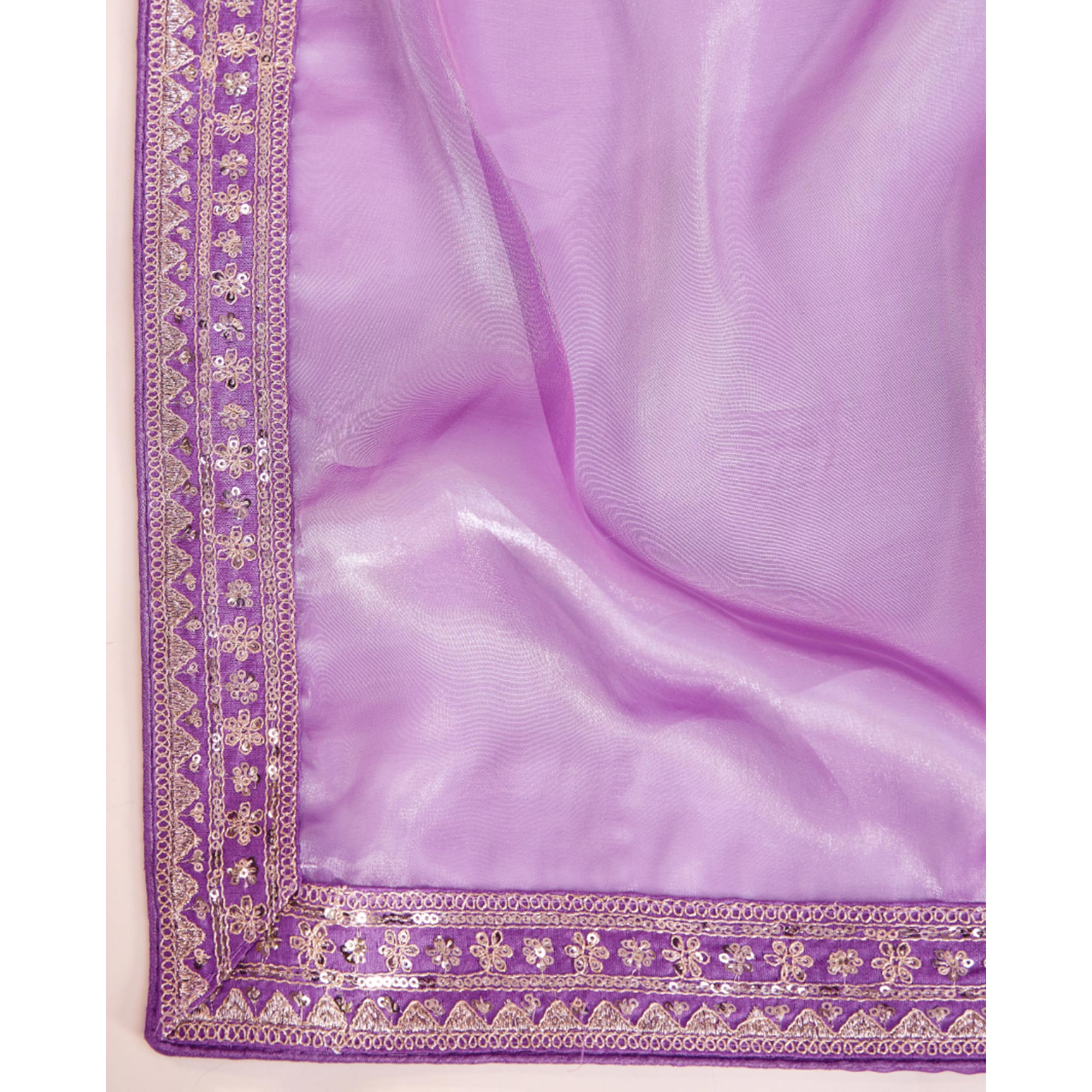 Lavender Solid With Floral Sequins Embroidered Jimmy Choo Tissue Saree