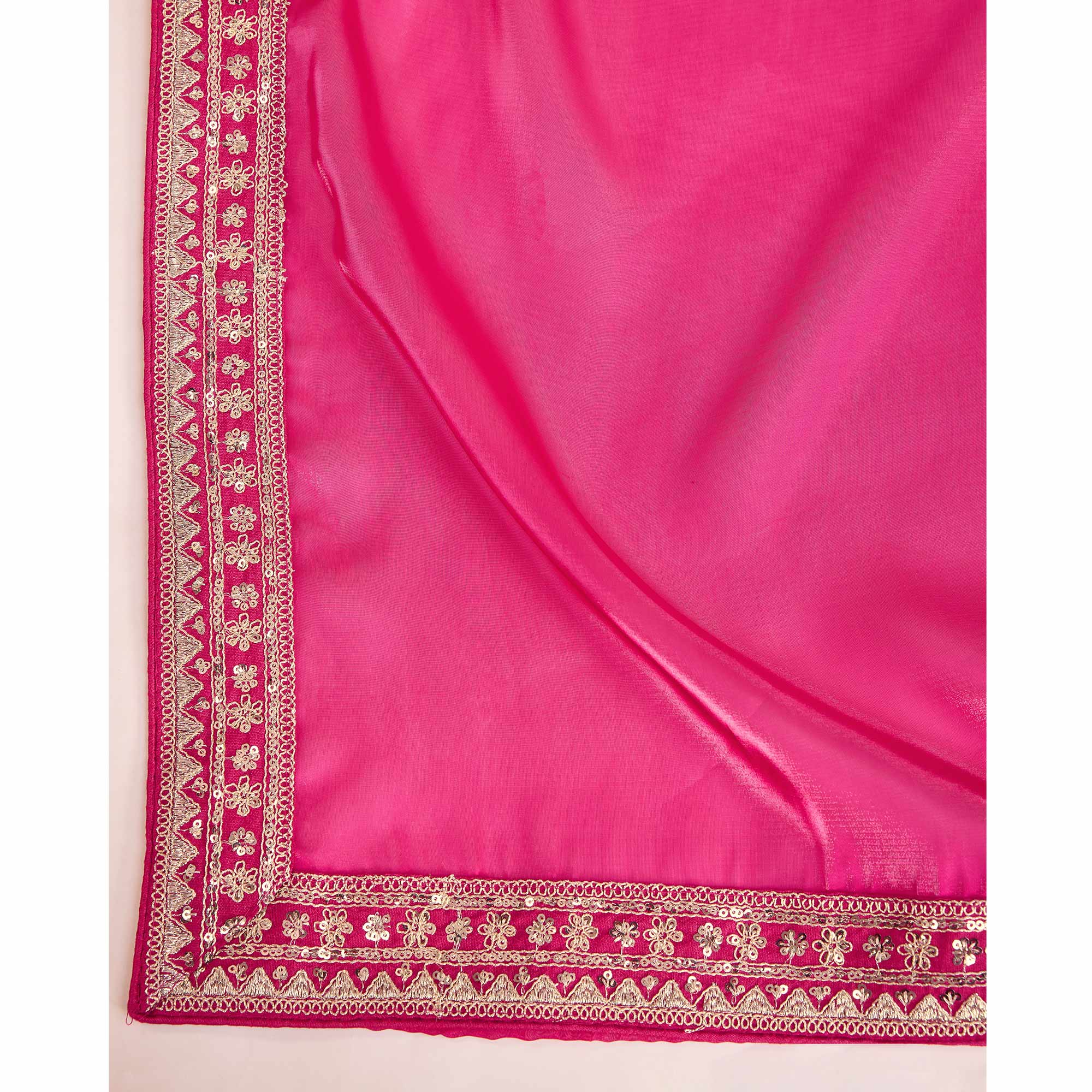 Rani Pink Solid With Floral Sequins Embroidered Jimmy Choo Tissue Saree