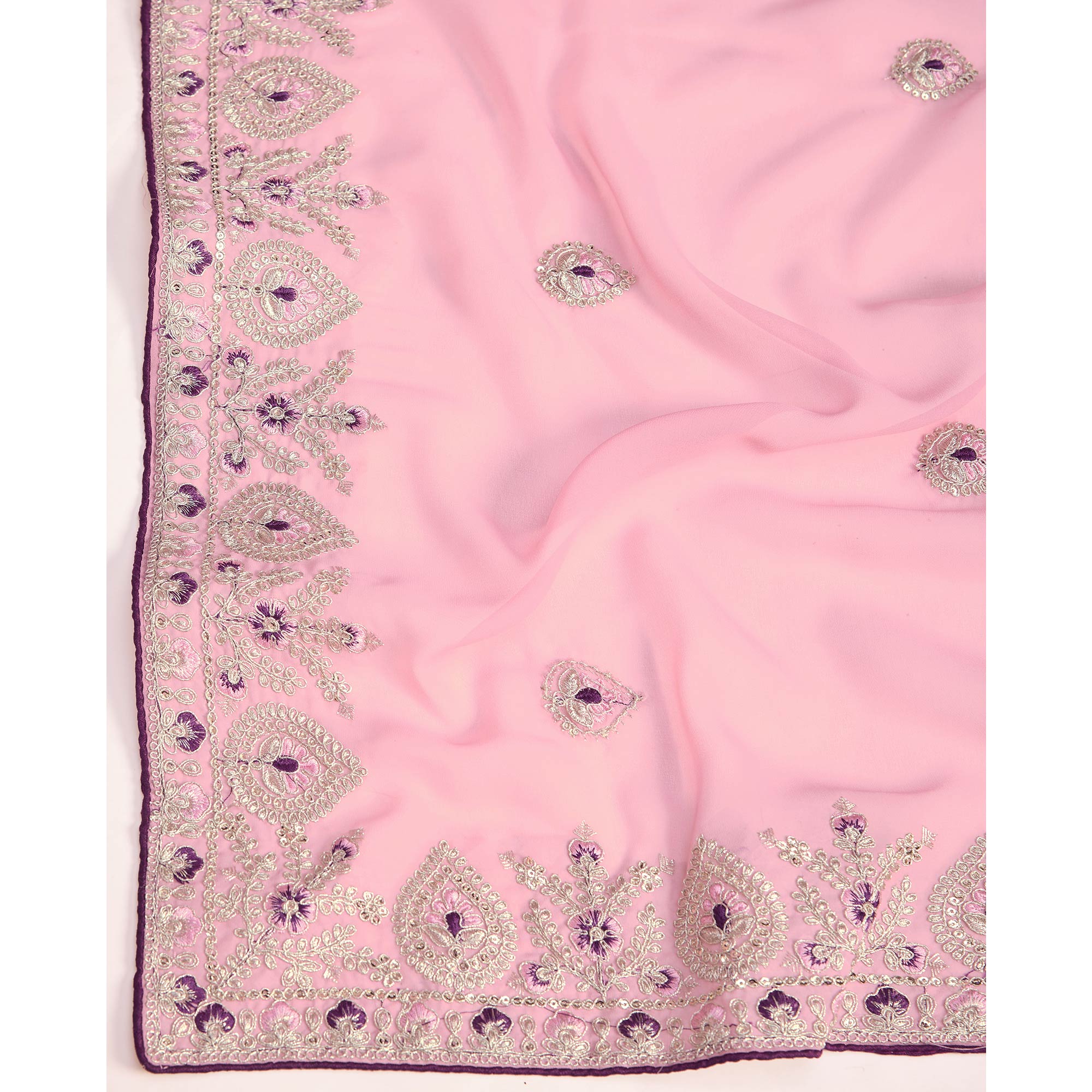 Pink Floral Sequins Embroidered Georgette Saree