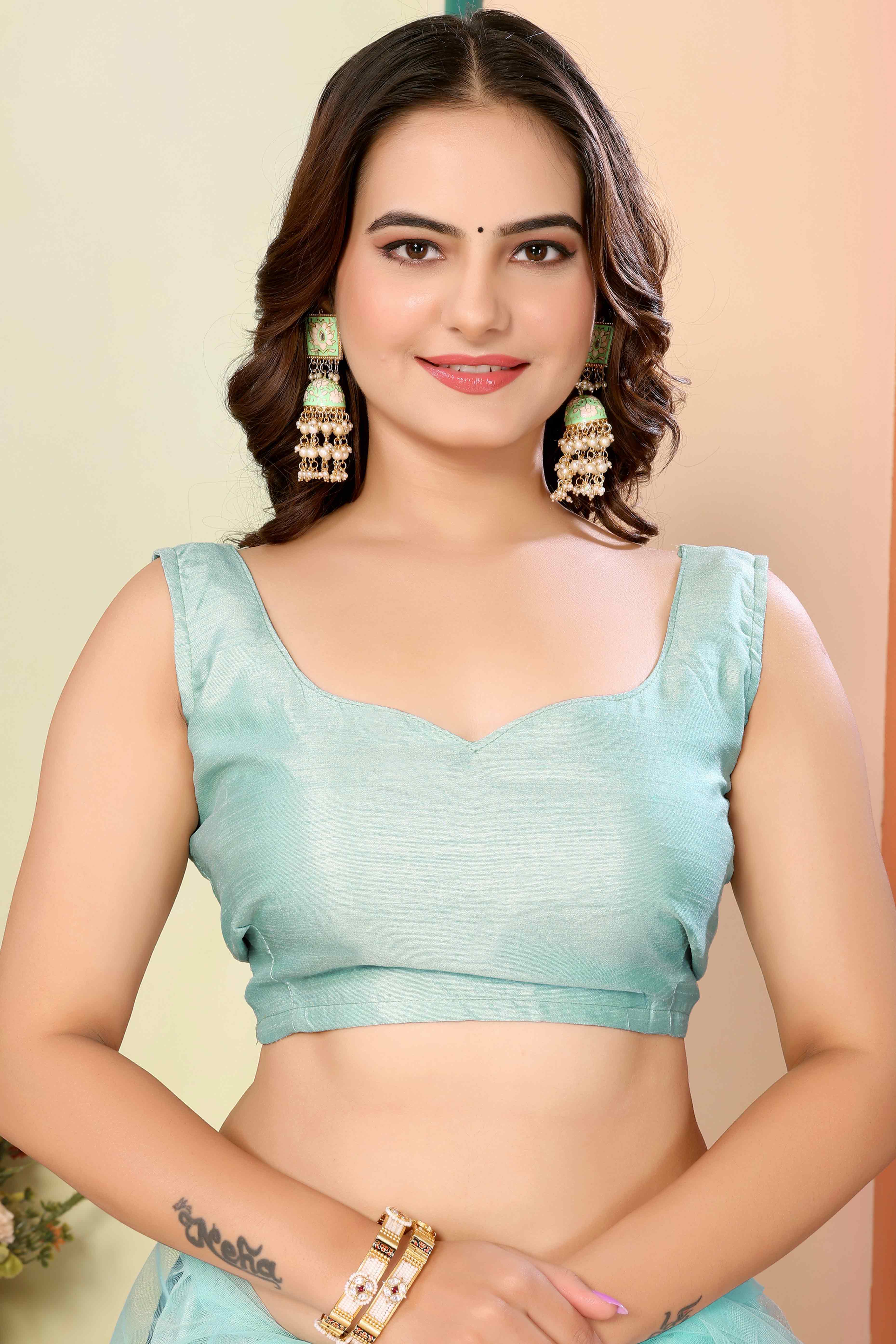 Blue Floral Embroidered Net Saree