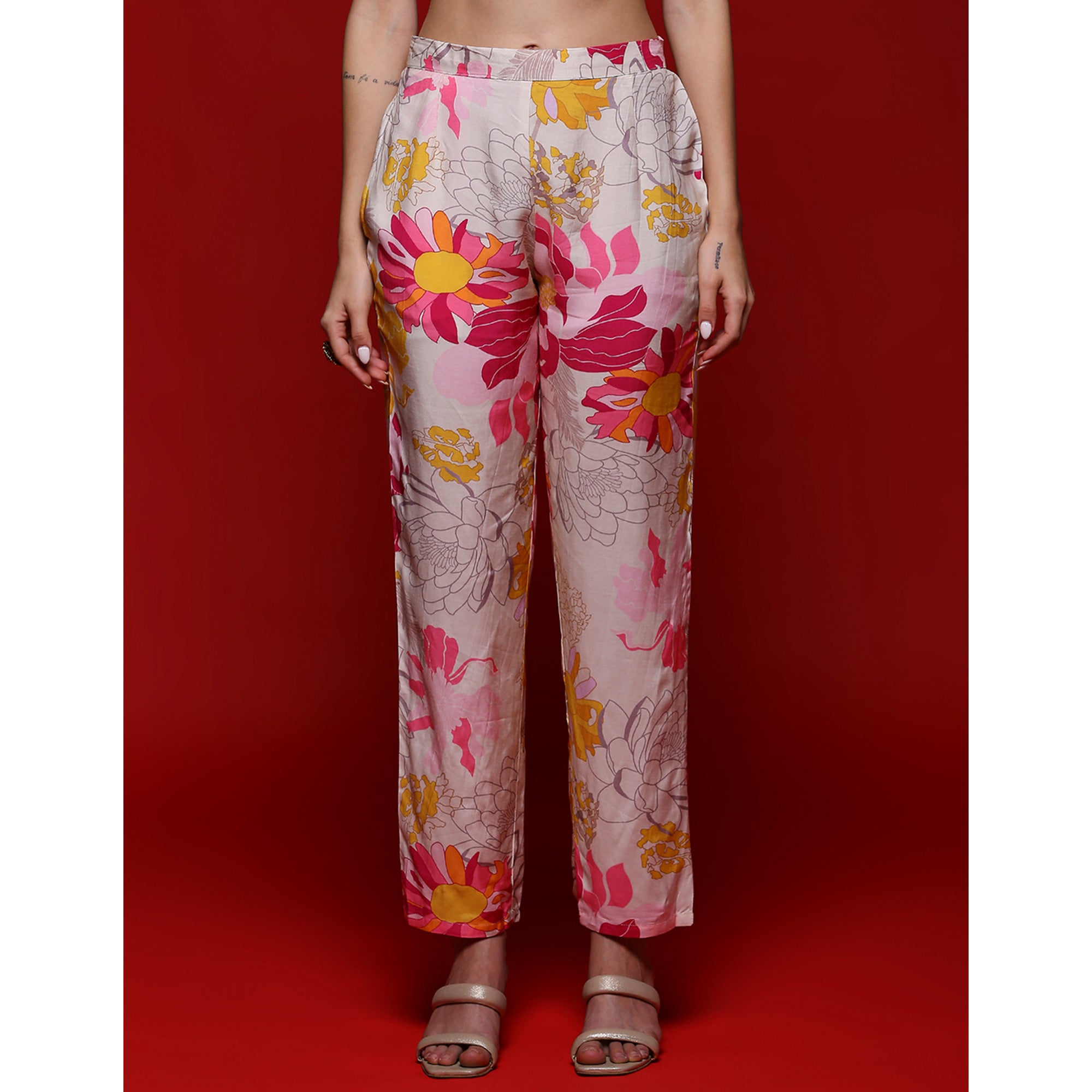 Off White Floral Printed Muslin Co-Ord Set