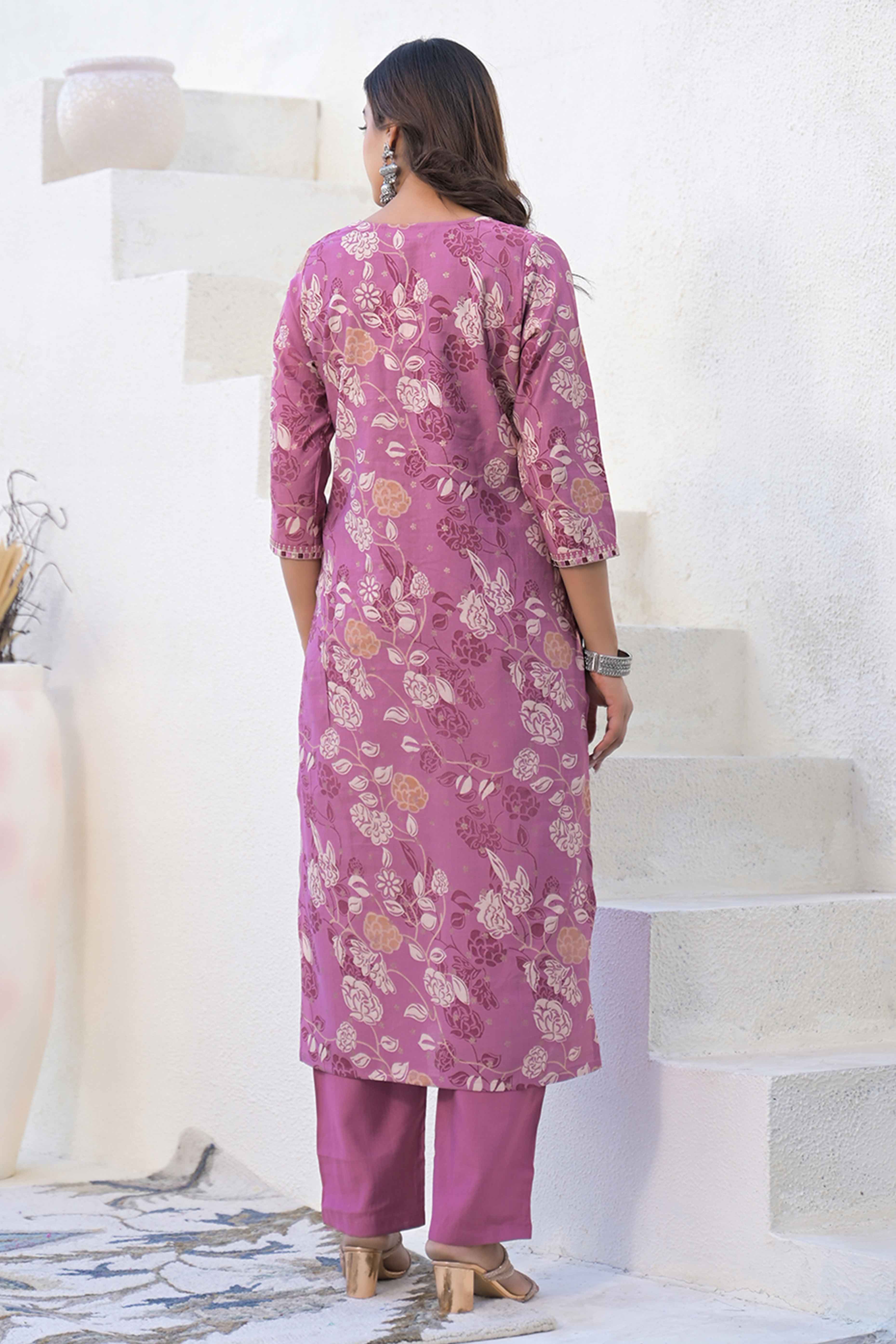 Light Purple Straight Viscose Salwar Suit With Delicate Floral Prints