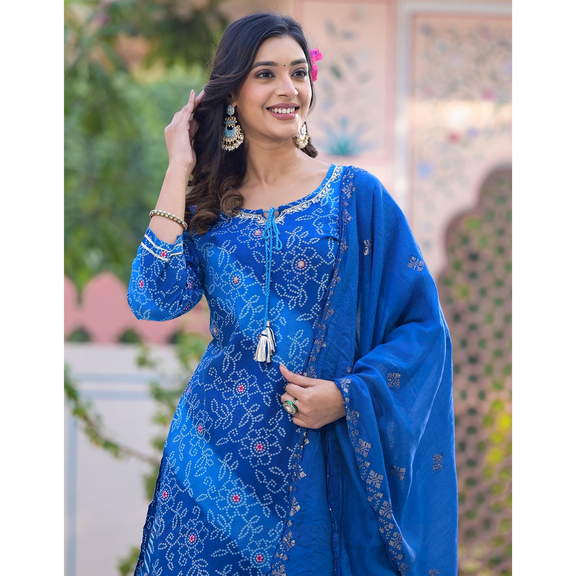 Blue Bandhani Printed Pure Cotton Sharara Suit