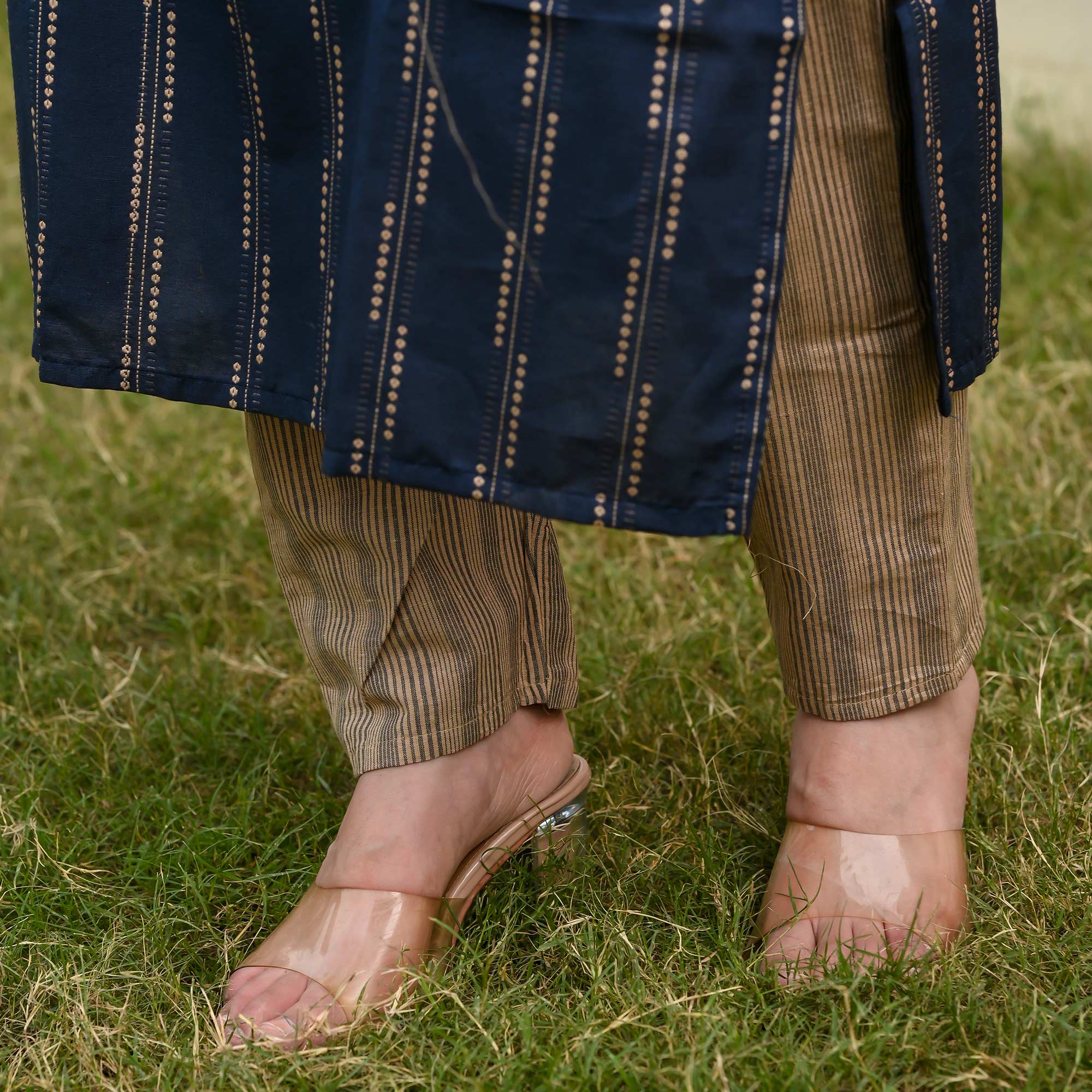 Navy Blue Printed Pure Cotton Suit