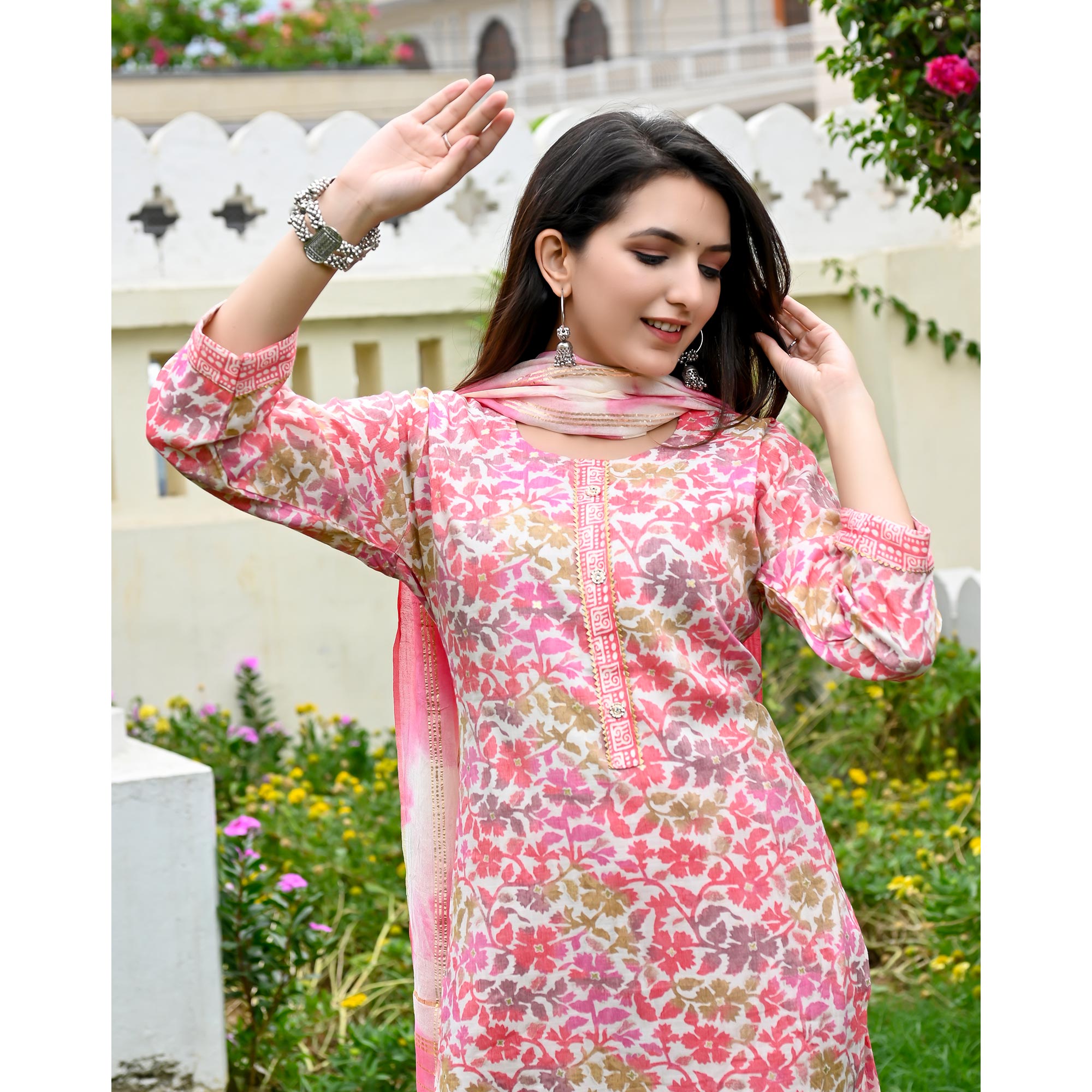 Pink Floral Printed Rayon Salwar Suit