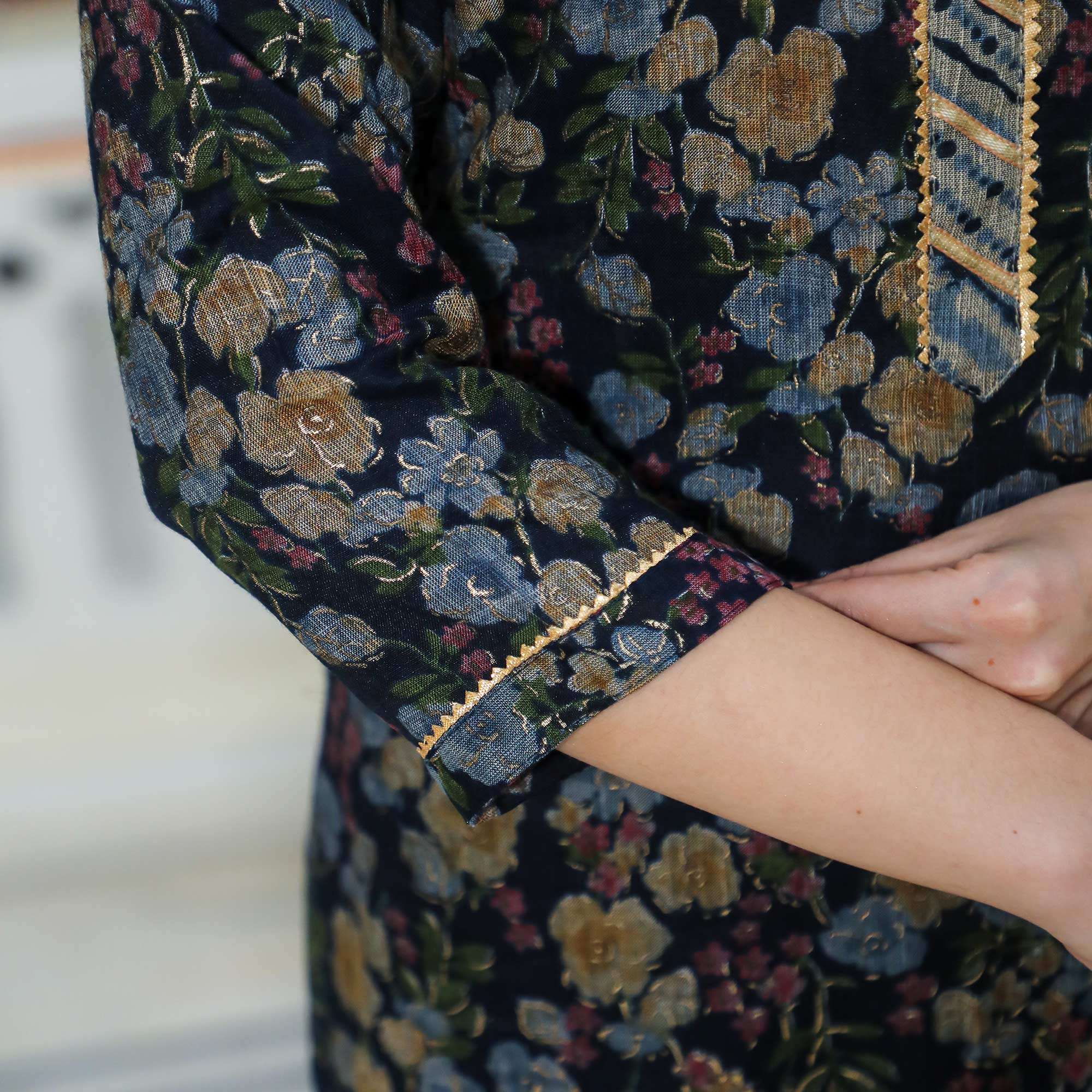 Navy Blue Foil Printed Rayon Suit