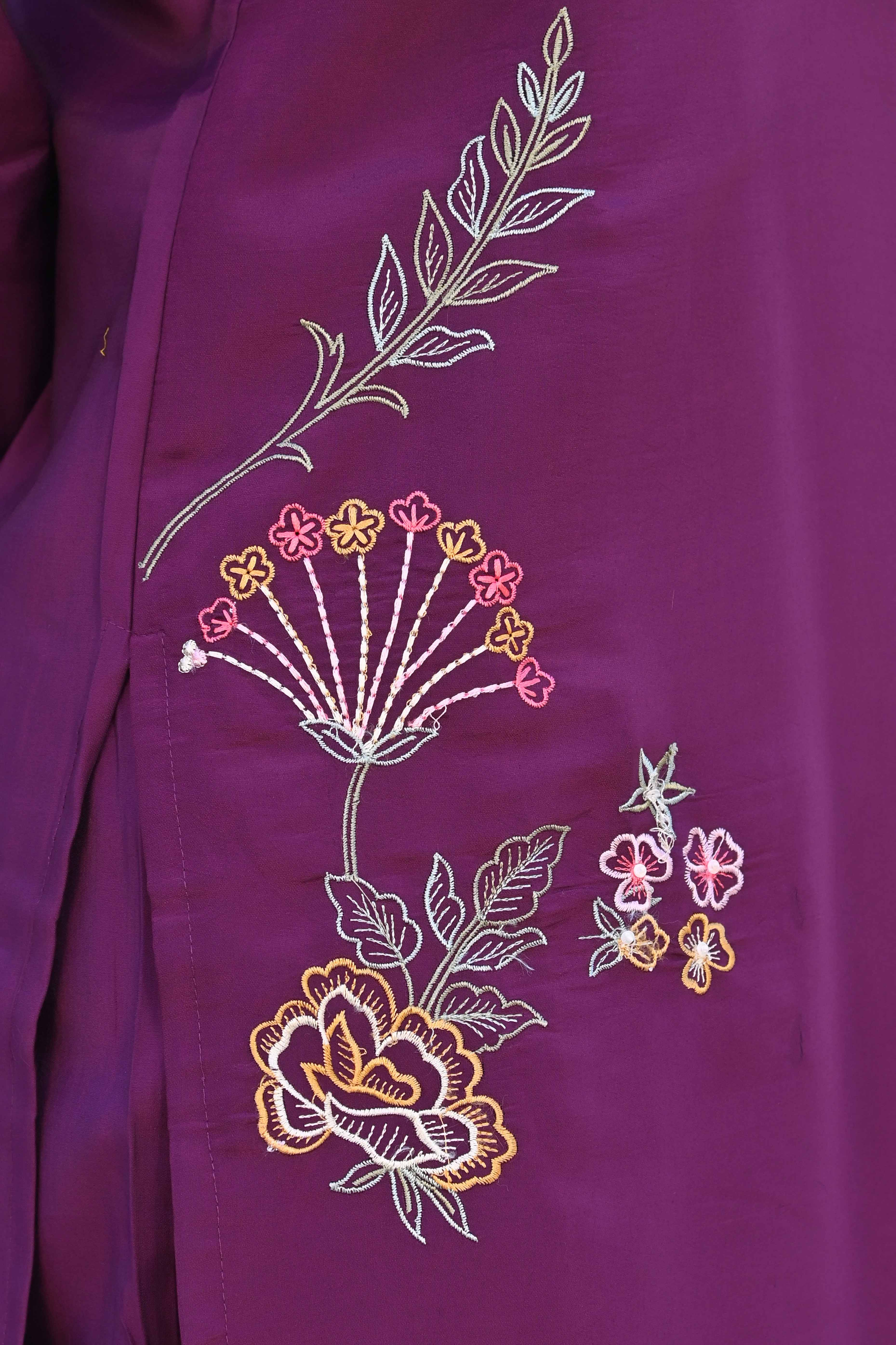Dark Purple Floral Hand Work Viscose Straight Salwar Suit