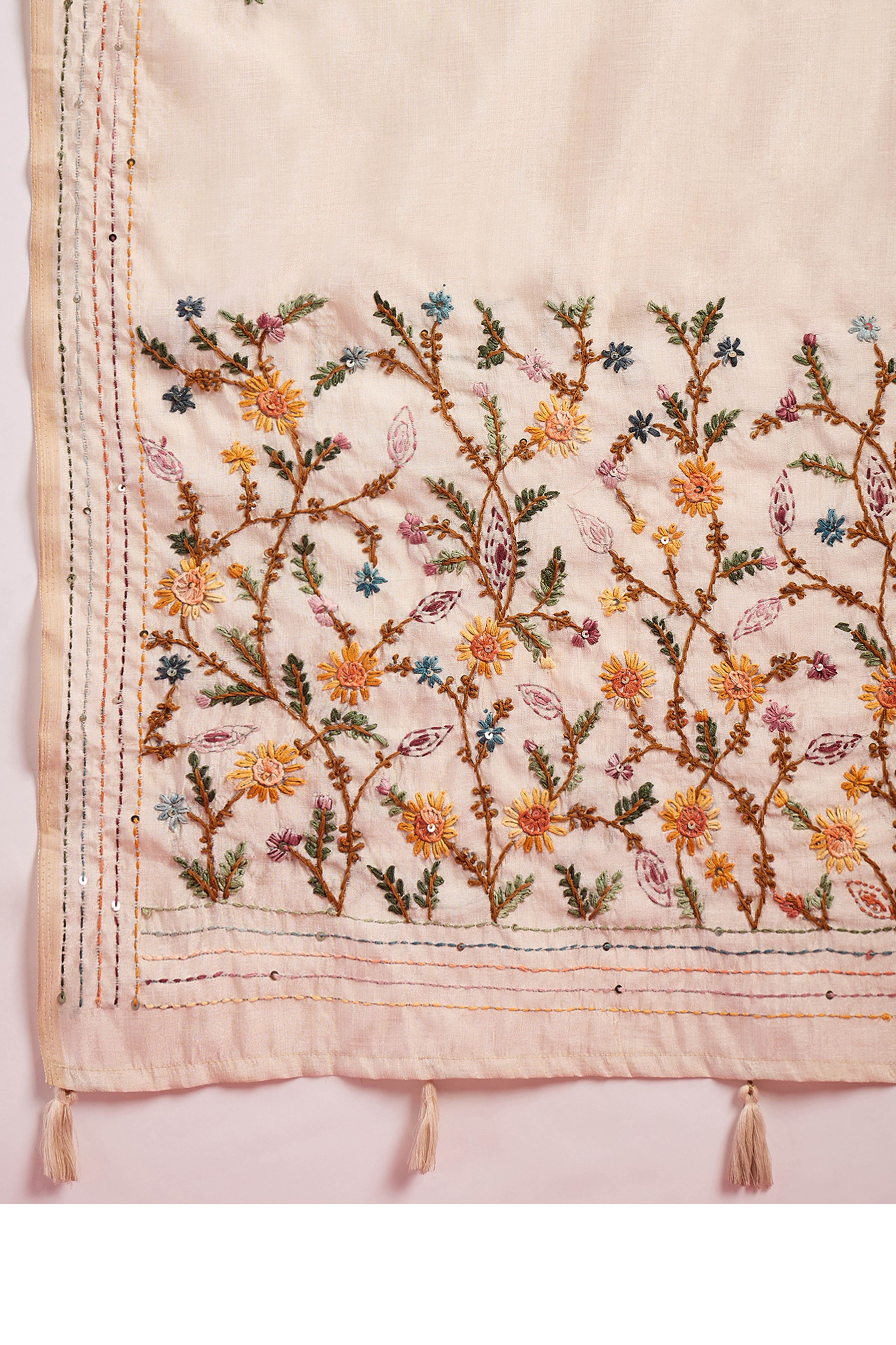 Cream Festive Wear Tussar Silk Saree Adorned with Delicate Thread Embroidery