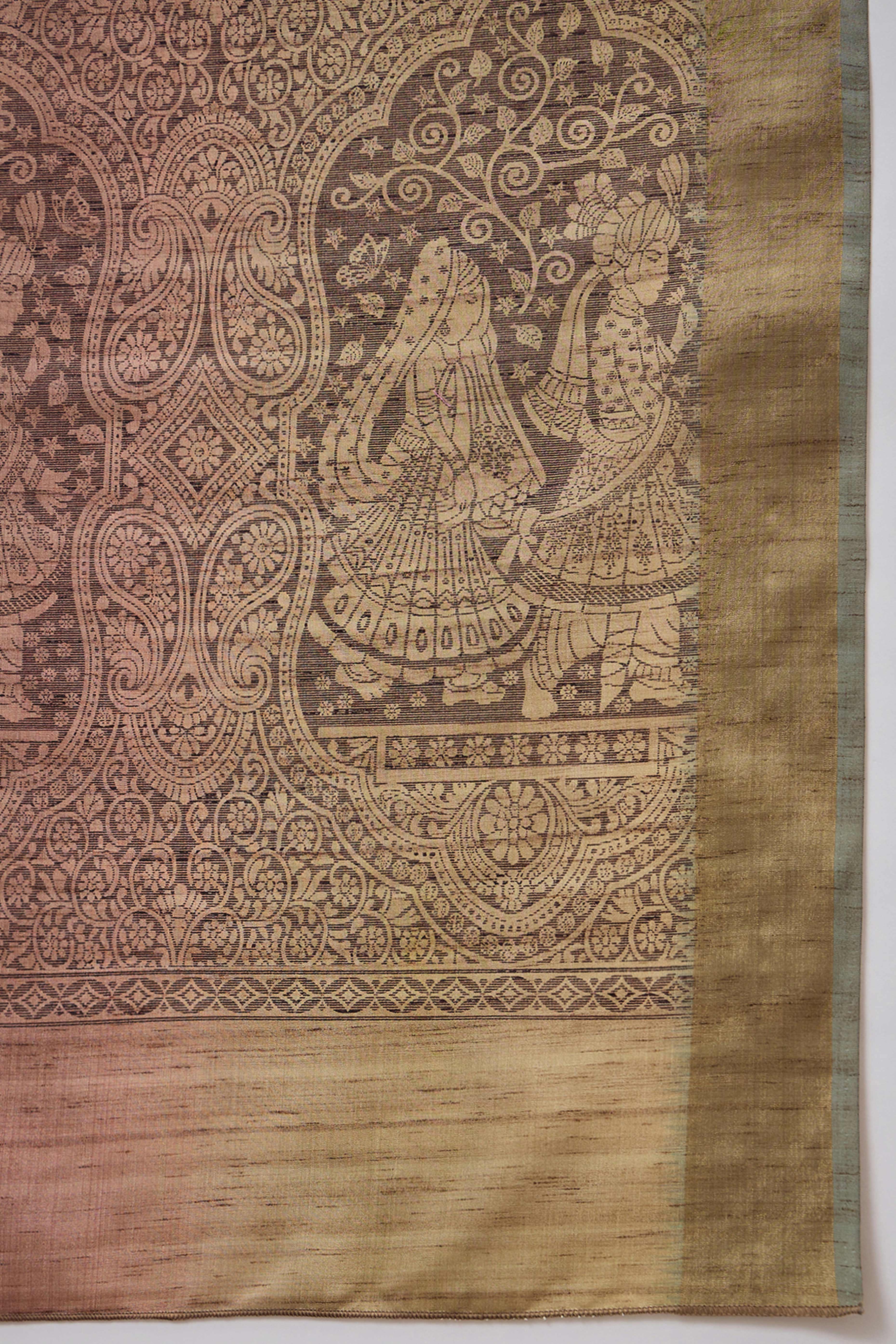 Olive Festive Wear Art Silk Saree Featuring Intricate Floral Weaving